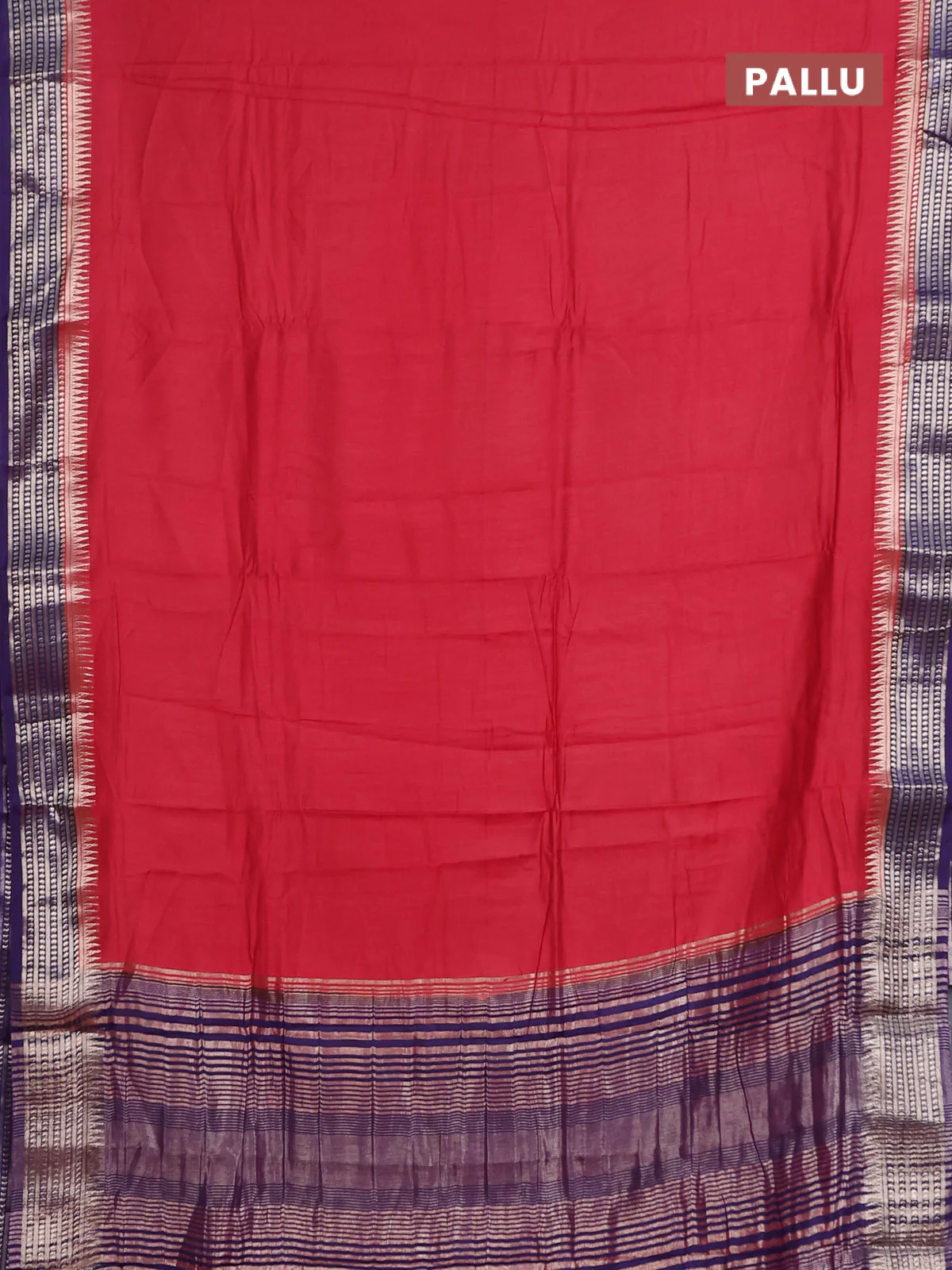 Semi mangalgiri saree red and violet with plain body and zari woven border - Image 3