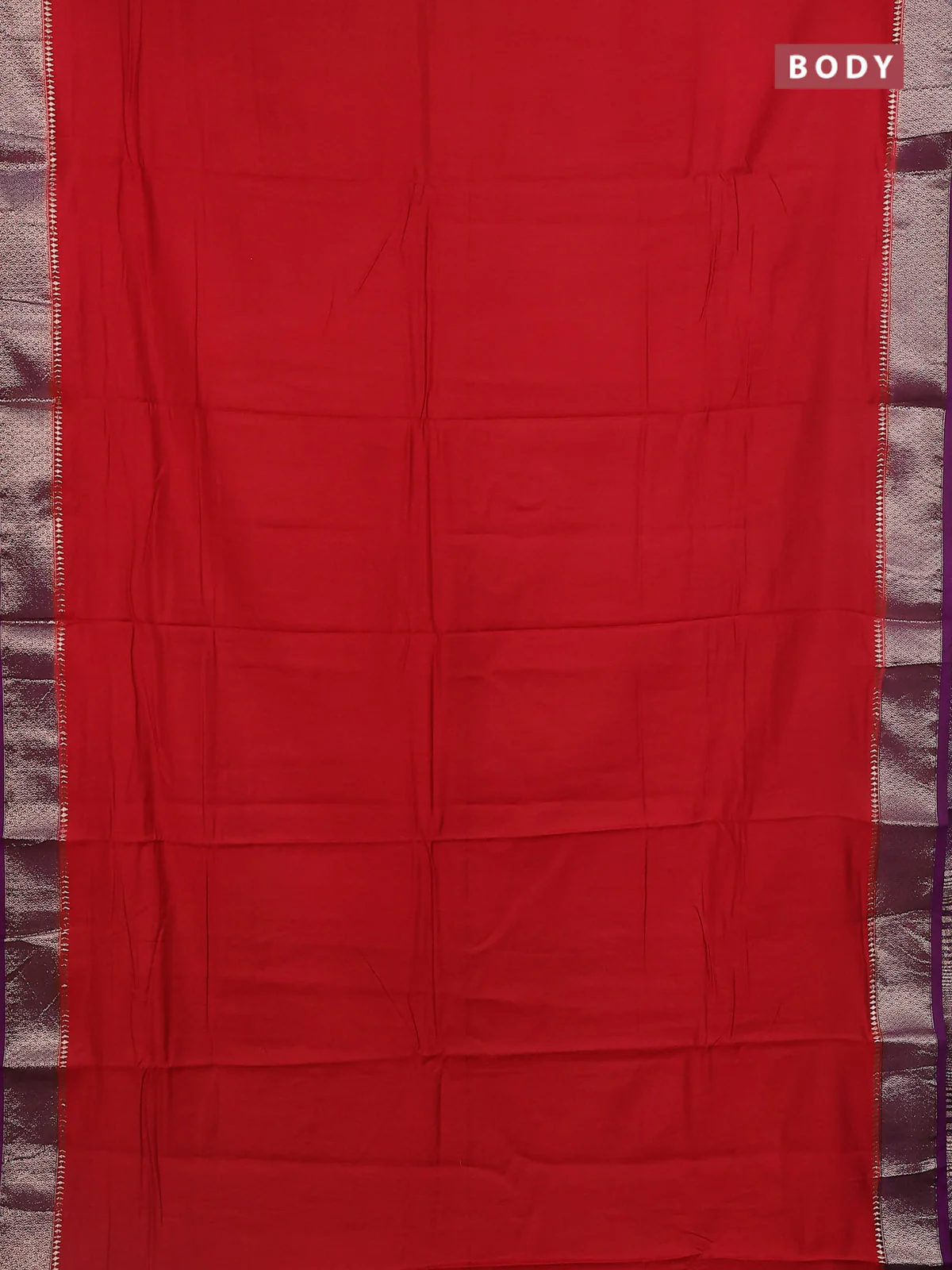 Semi mangalgiri saree red shade and purple with plain body and zari woven border - Image 2