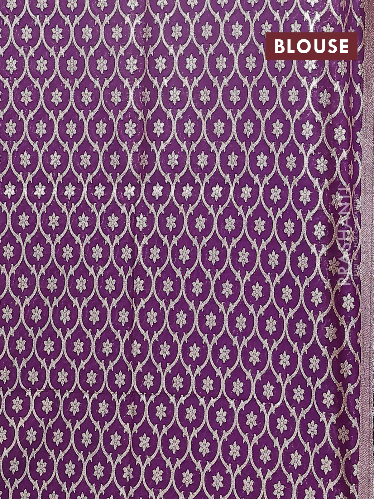 Semi mangalgiri saree red shade and purple with plain body and zari woven border - Image 4