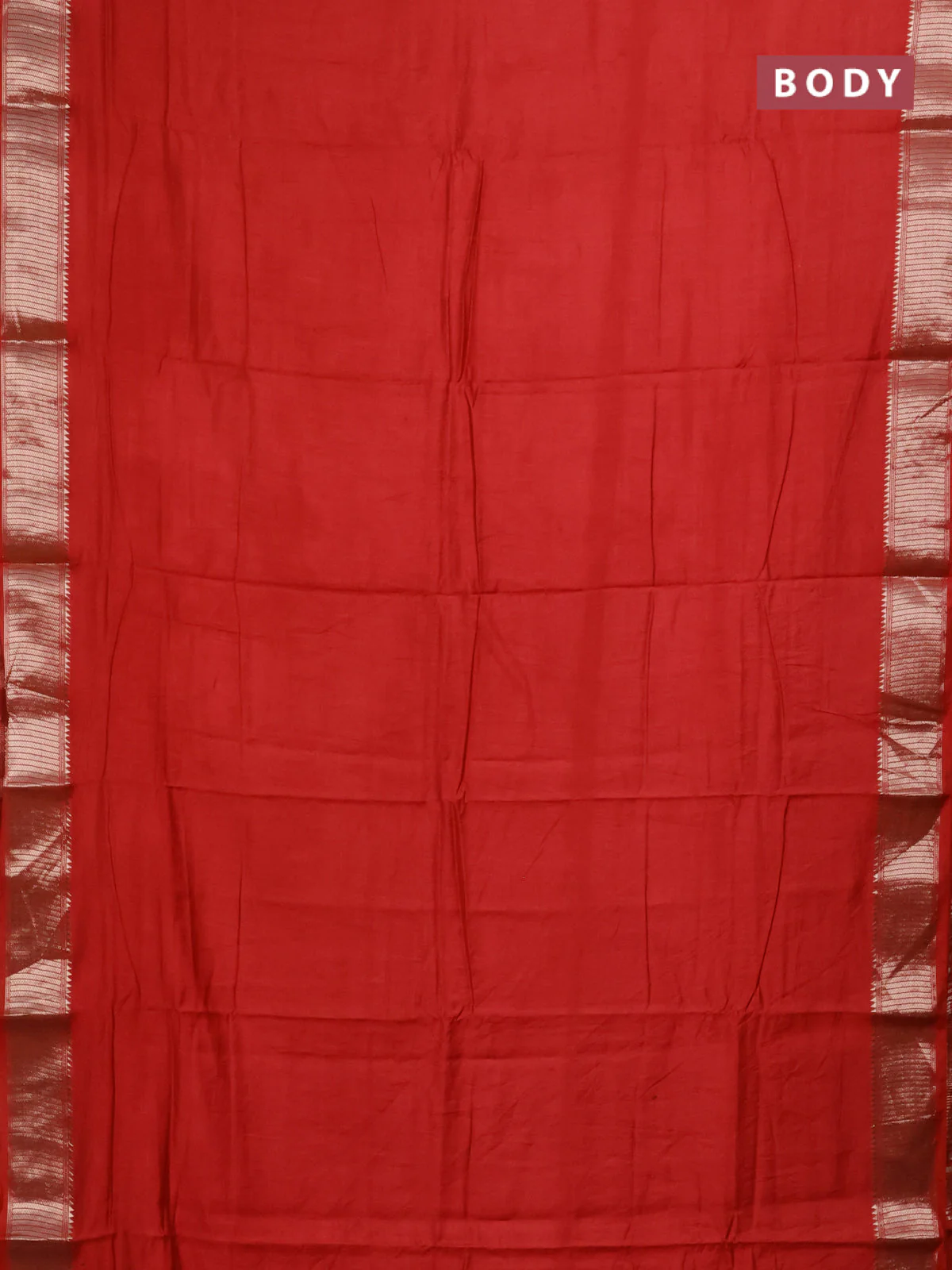 Semi mangalgiri saree red with plain body and zari woven border - Image 2