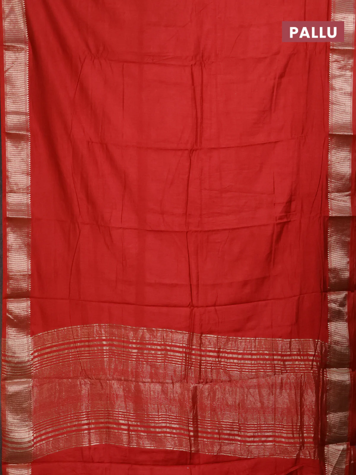 Semi mangalgiri saree red with plain body and zari woven border - Image 3