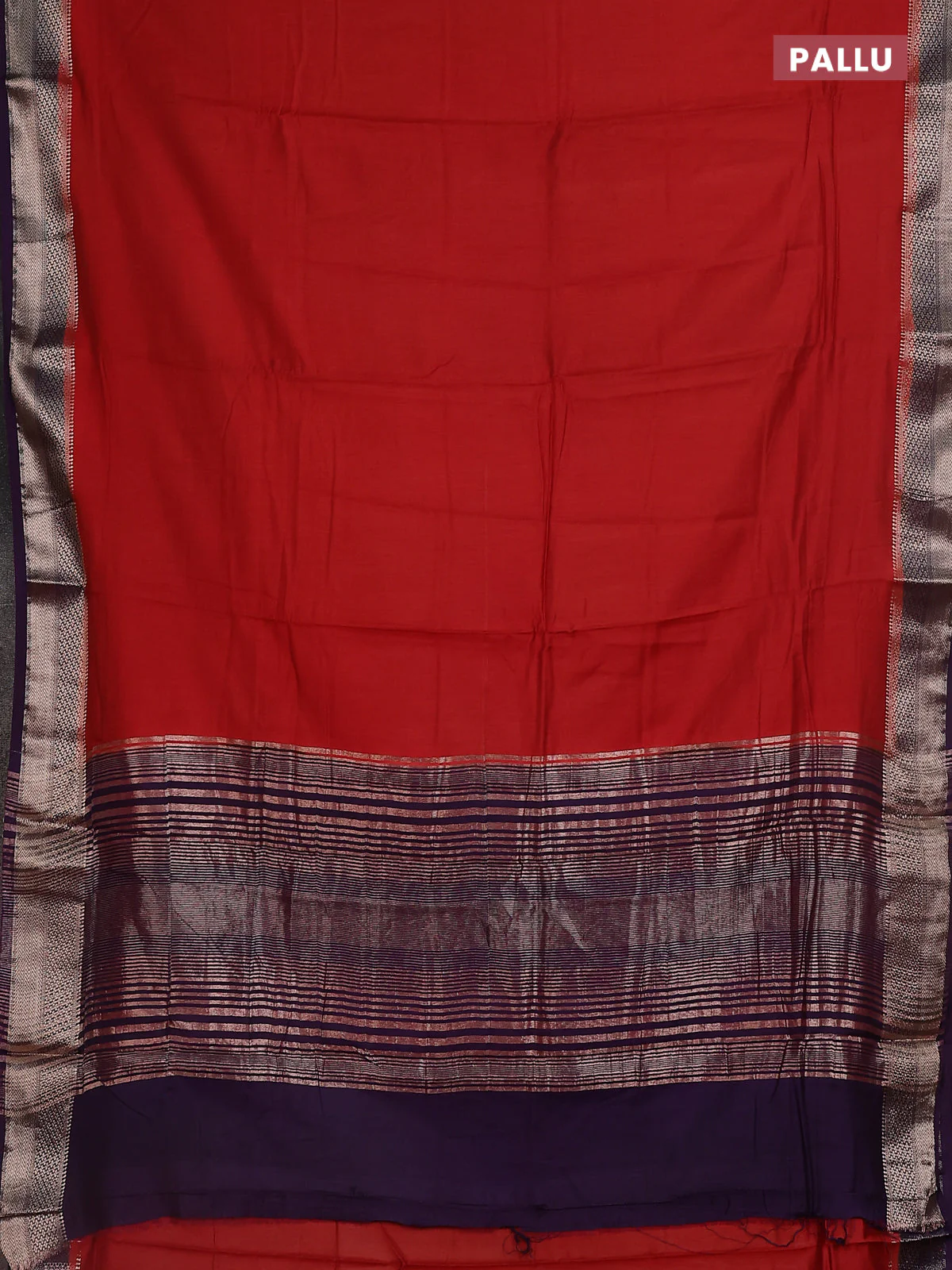 Semi mangalgiri saree rustic maroon and purple with plain body and zari woven border - Image 3