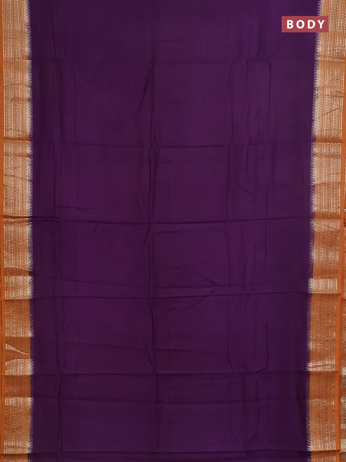 Semi mangalgiri saree violet and dark mustard with plain body and zari woven border - Image 2