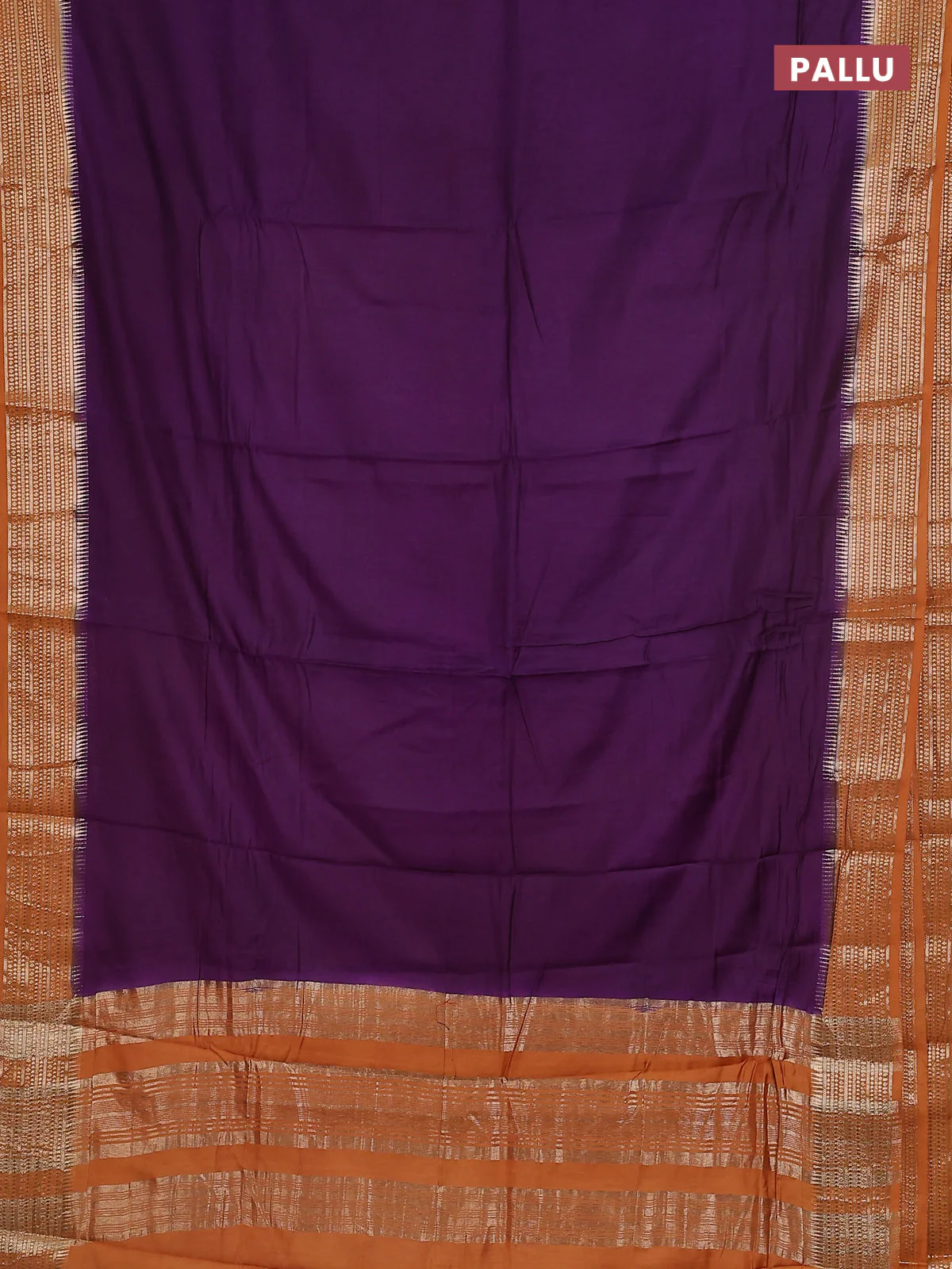 Semi mangalgiri saree violet and dark mustard with plain body and zari woven border - Image 3