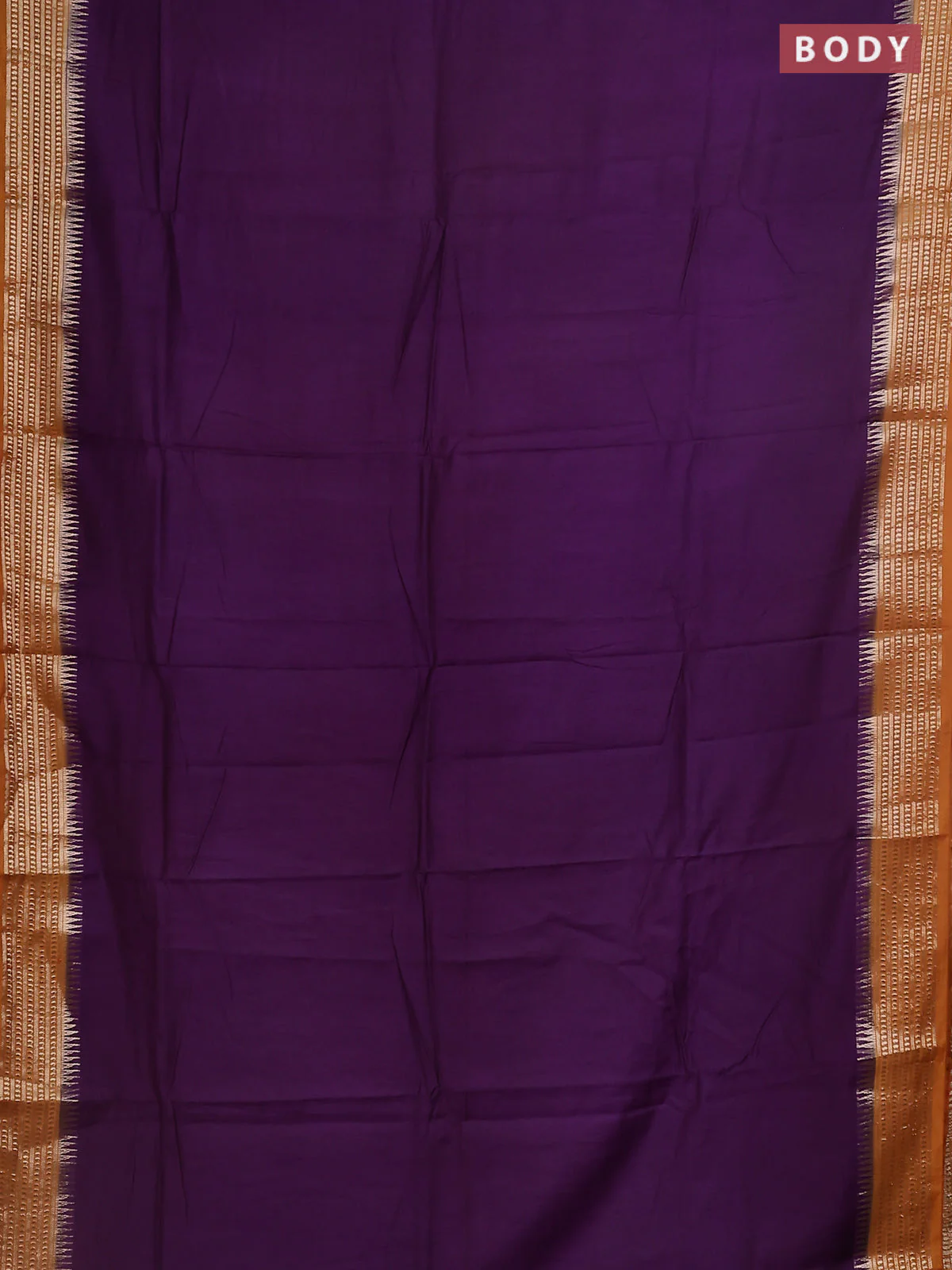 Semi mangalgiri saree violet and orange with plain body and zari woven border - Image 2