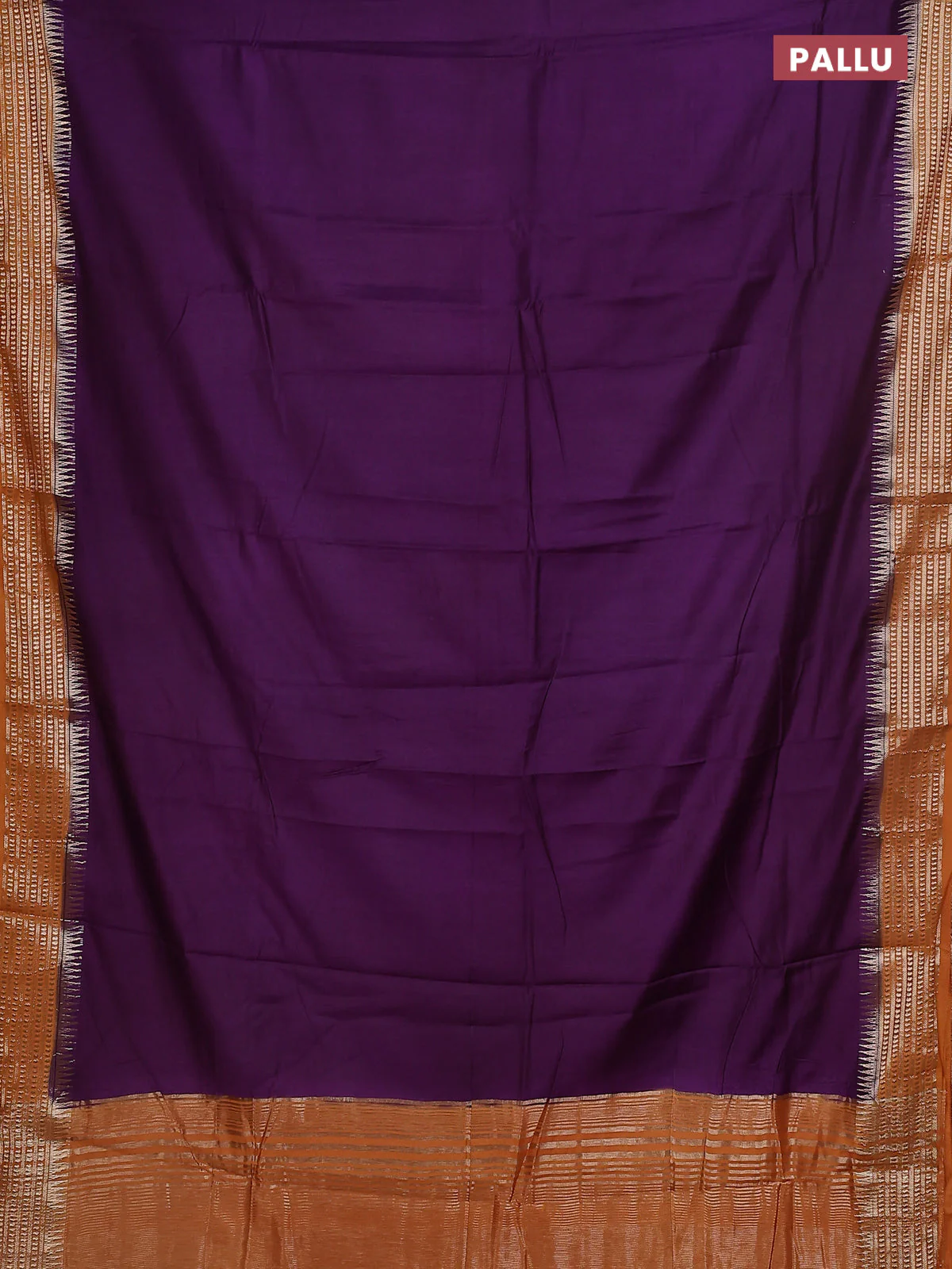Semi mangalgiri saree violet and orange with plain body and zari woven border - Image 3