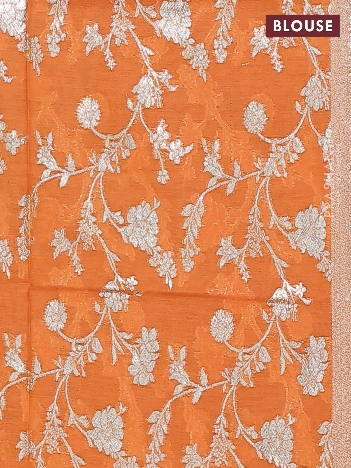 Semi mangalgiri saree violet and orange with plain body and zari woven border - Image 4