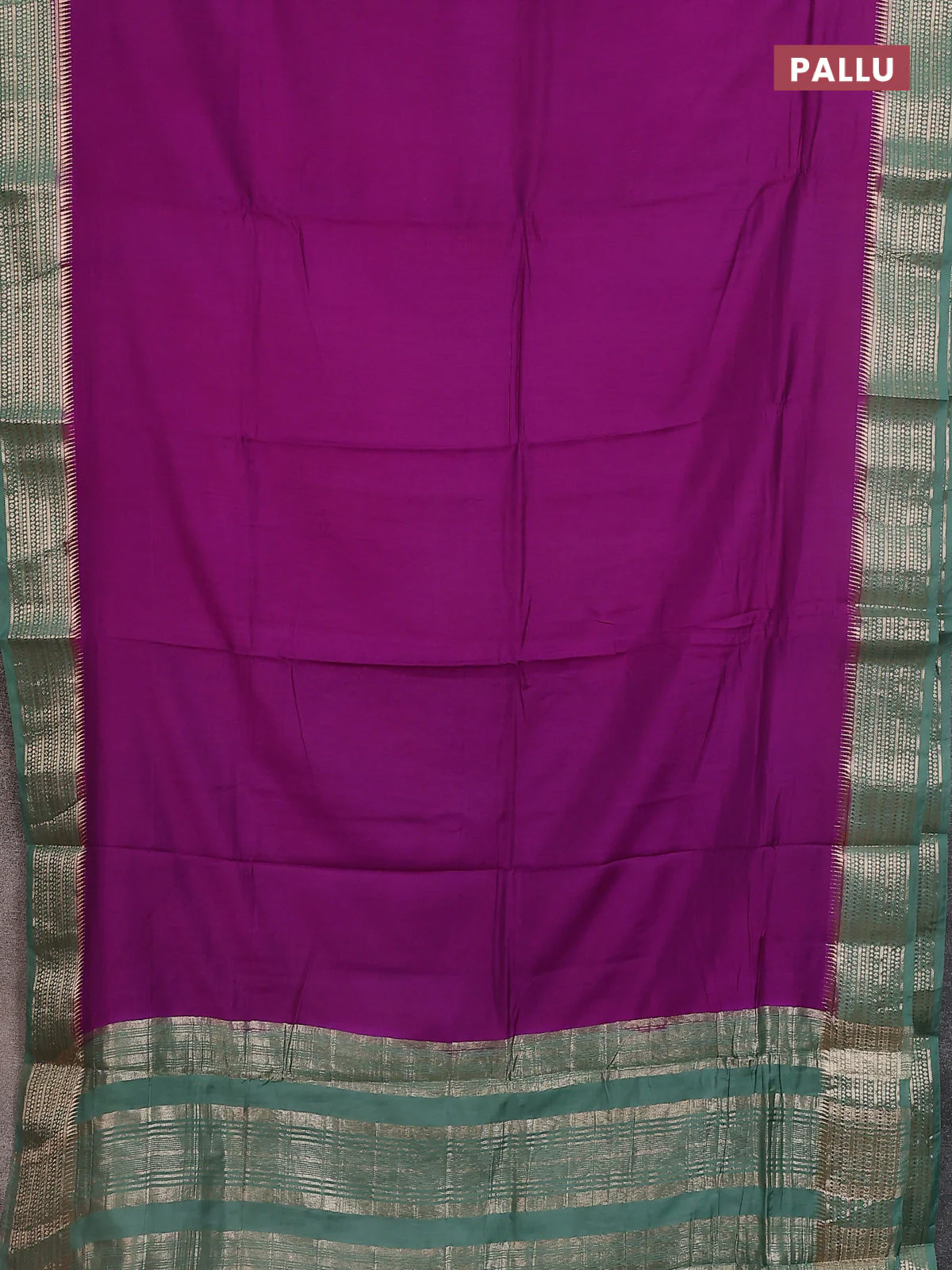 Semi mangalgiri saree violet and pastel green with plain body and zari woven border - Image 3