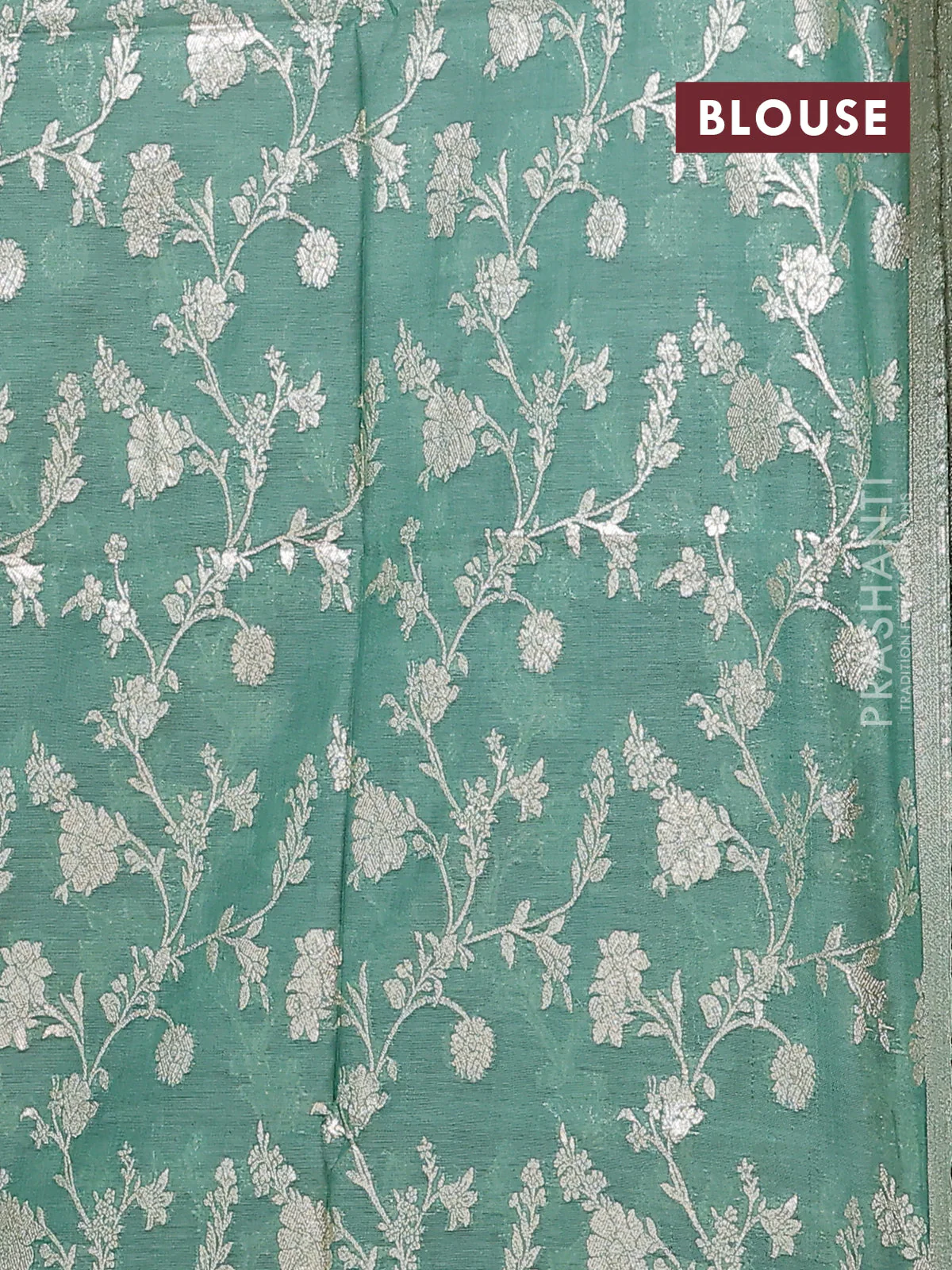 Semi mangalgiri saree violet and pastel green with plain body and zari woven border - Image 4