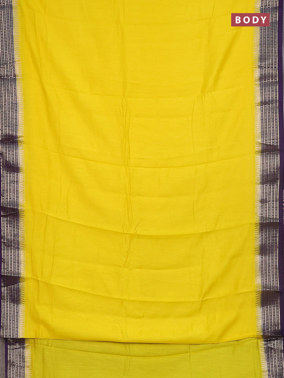 Semi mangalgiri saree yellow and purple with plain body and zari woven border - Image 2