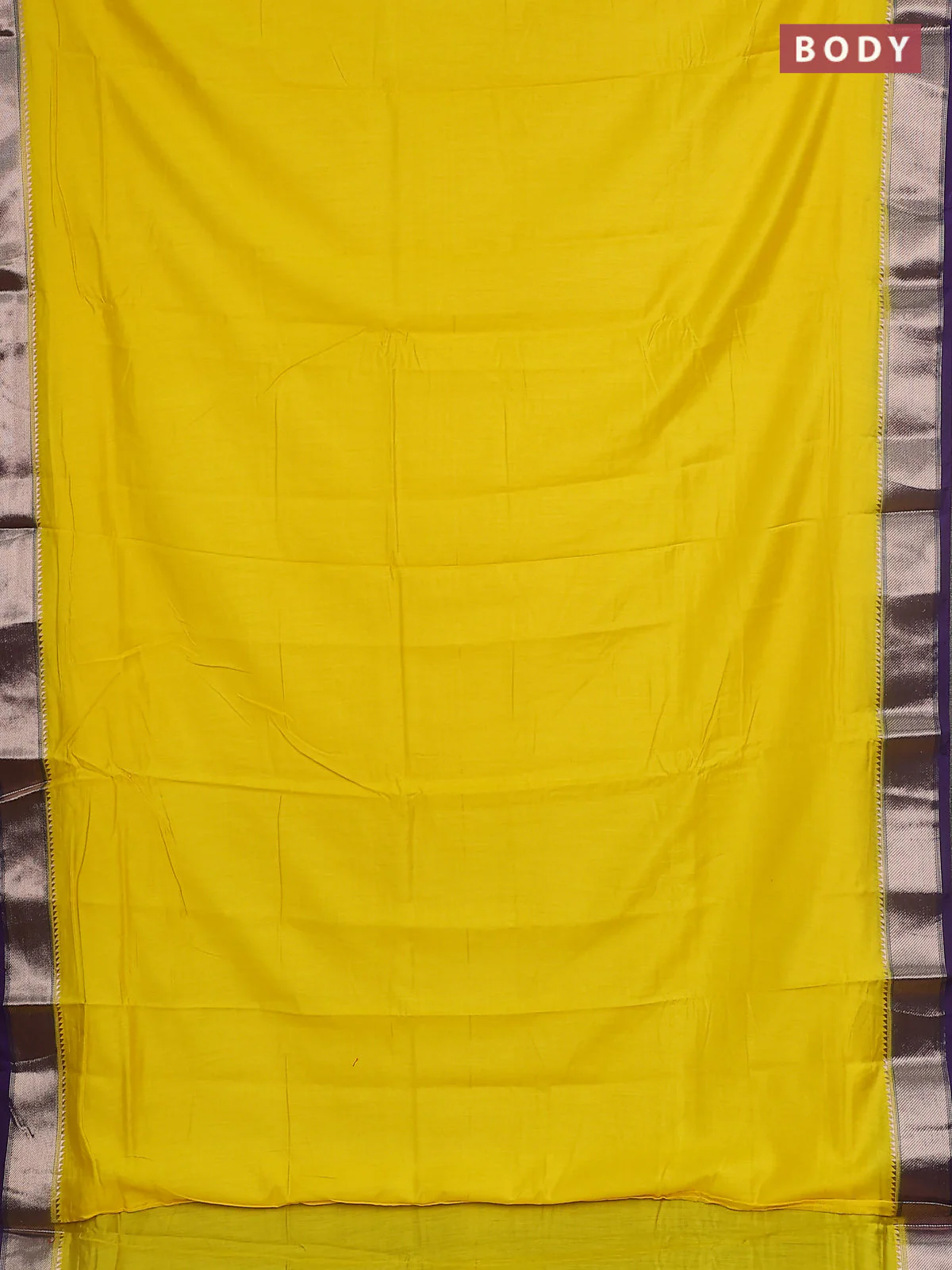 Semi mangalgiri saree yellow and violet with plain body and zari woven border - Image 2