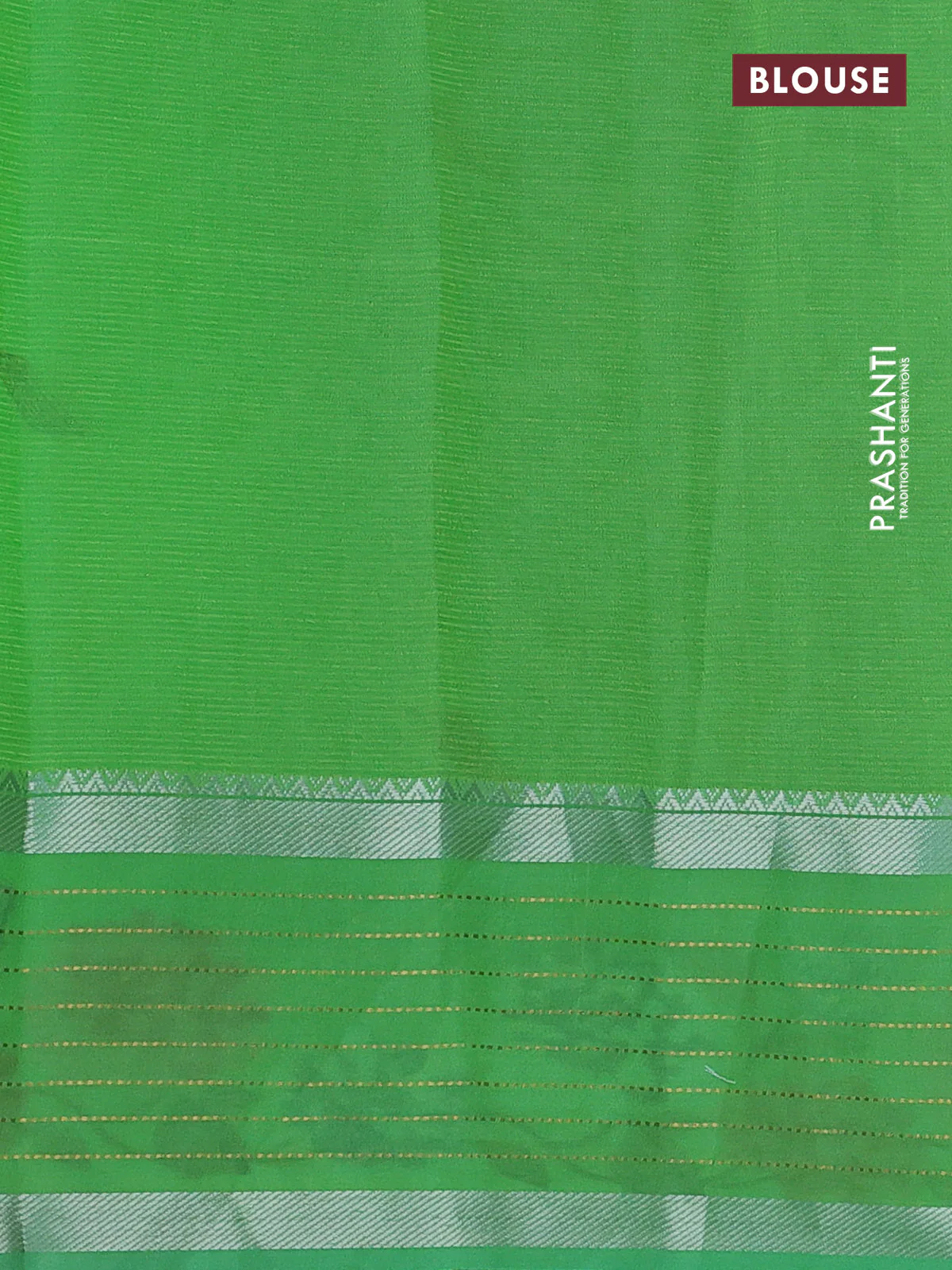 Semi Mangalgiri silk cotton saree light green with stripes pattern & embroidery work buttas and floral design embroidery work border - Image 3