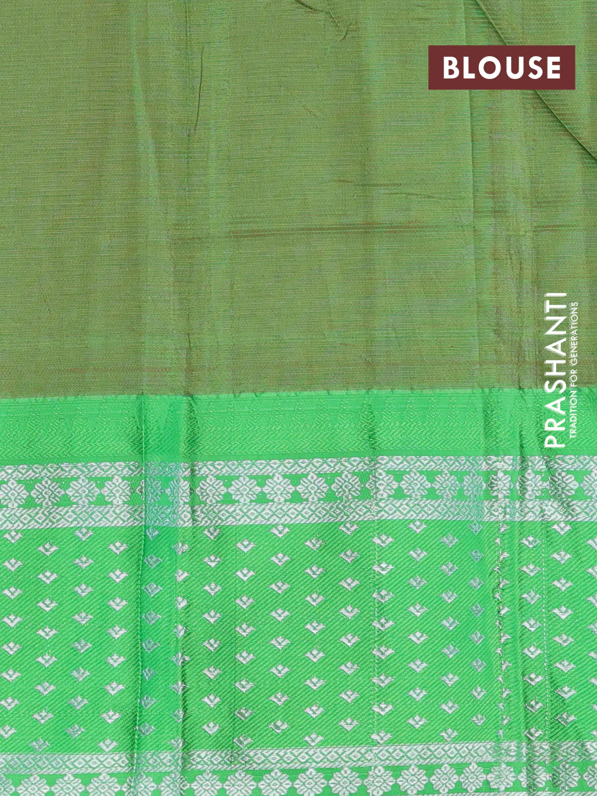 Semi mangalgiri silk saree dark pink and green with plain body and long temple design silver zari woven border - Image 4
