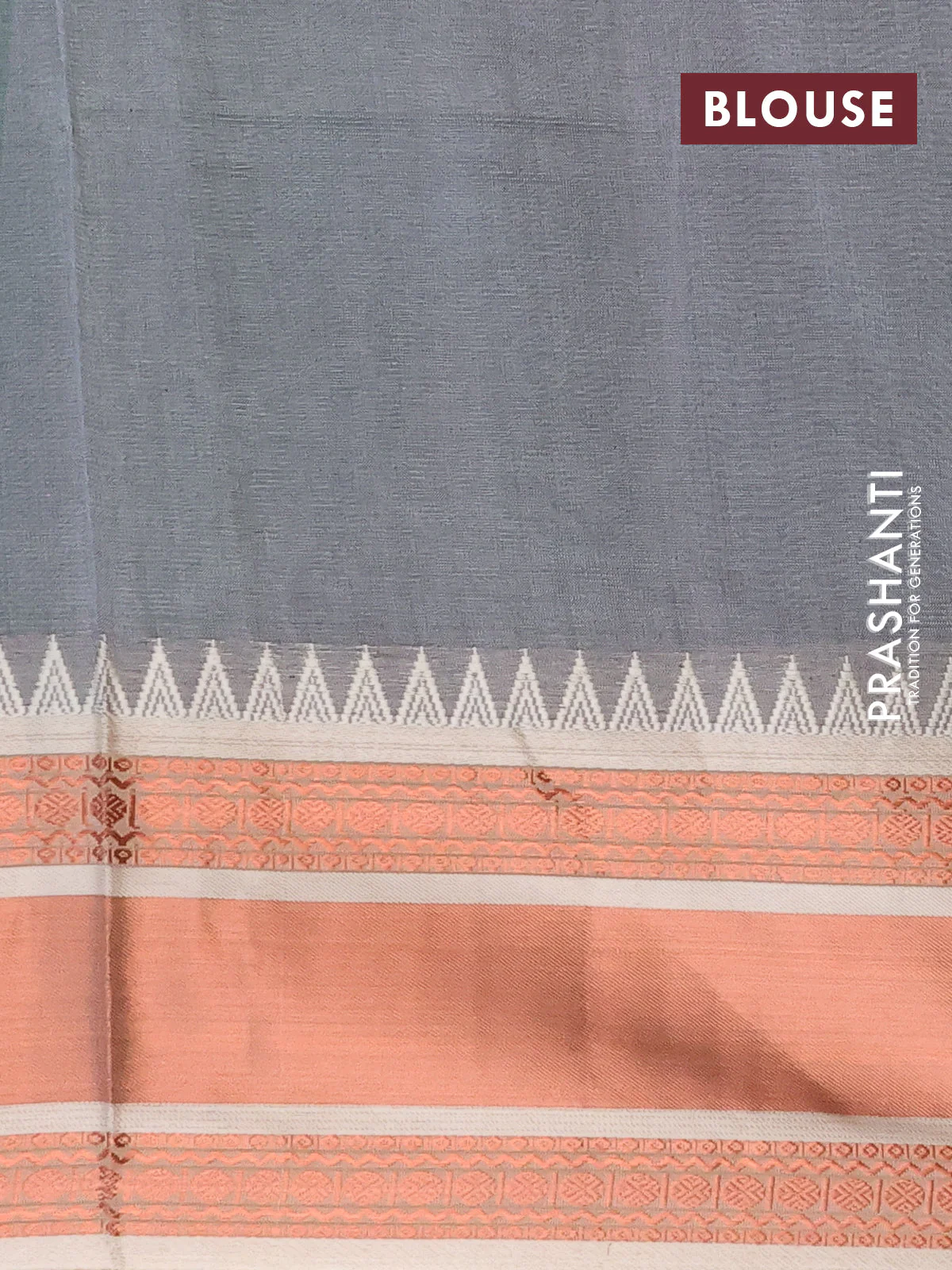 Semi mangalgiri silk saree green and grey with plain body and temple design copper zari woven border - Image 4