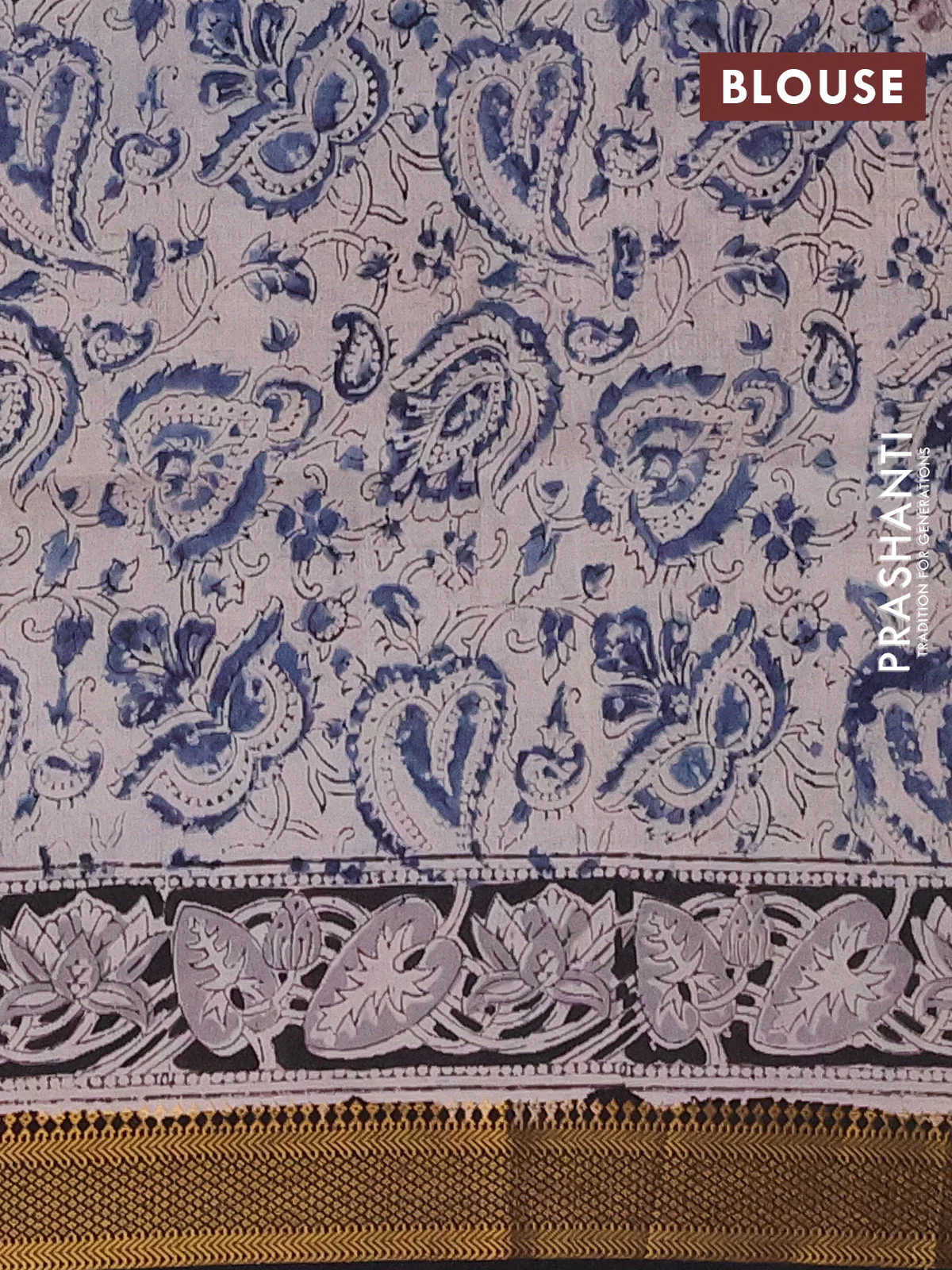 Semi mangalgiri silk saree maroon and deep coffee brown with allover kalamkari block prints and zari woven border - Image 4