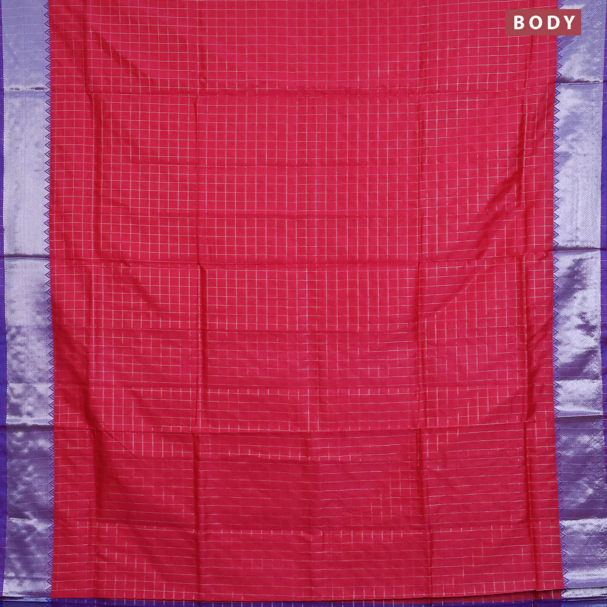 Semi mangalgiri silk saree pink and dual shade of blue with allover silver zari checked pattern and silver zari woven border - Image 2