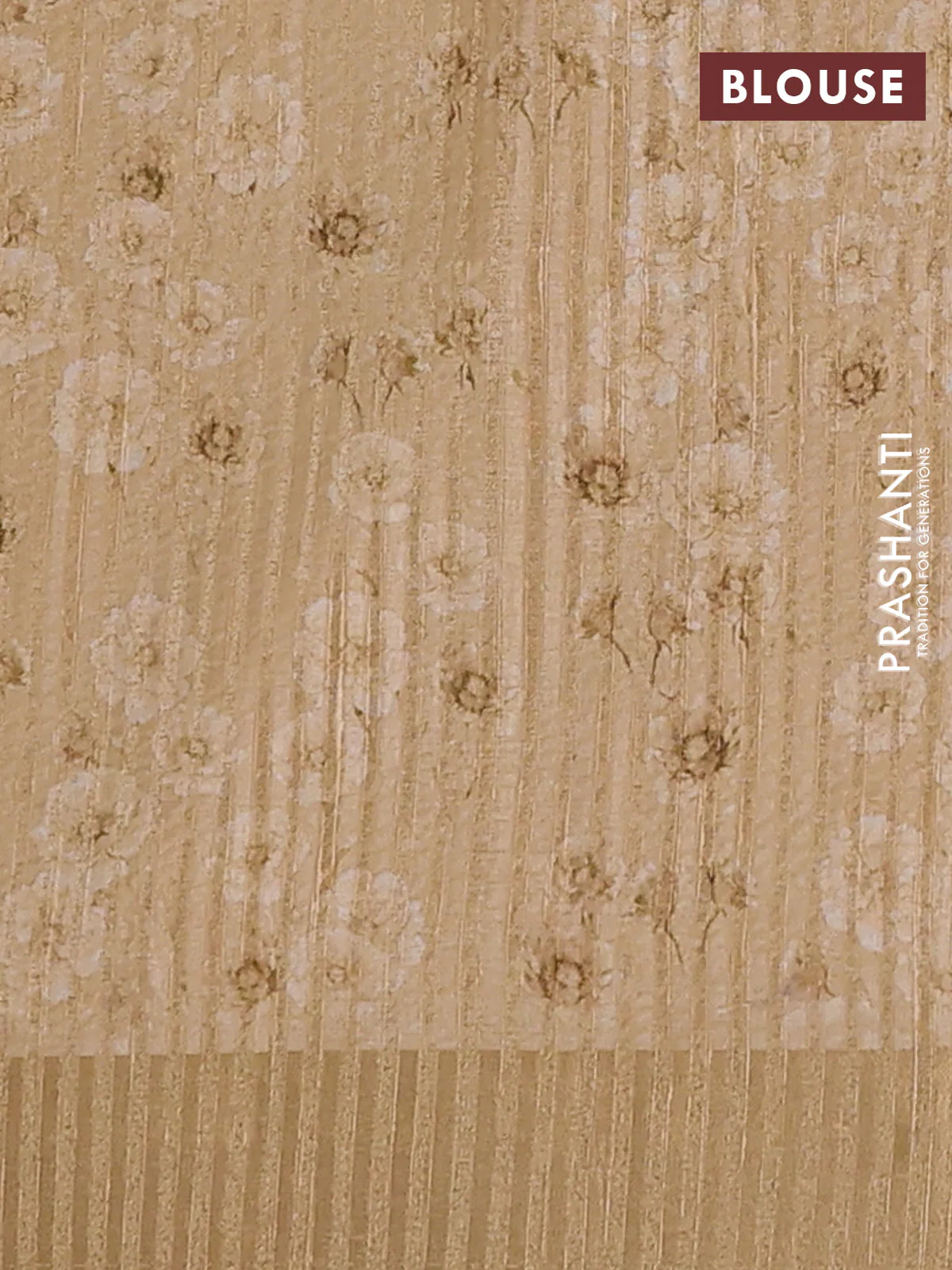 Semi matka saree beige and sandal with allover floral prints & sequence work and zari woven border - Image 4