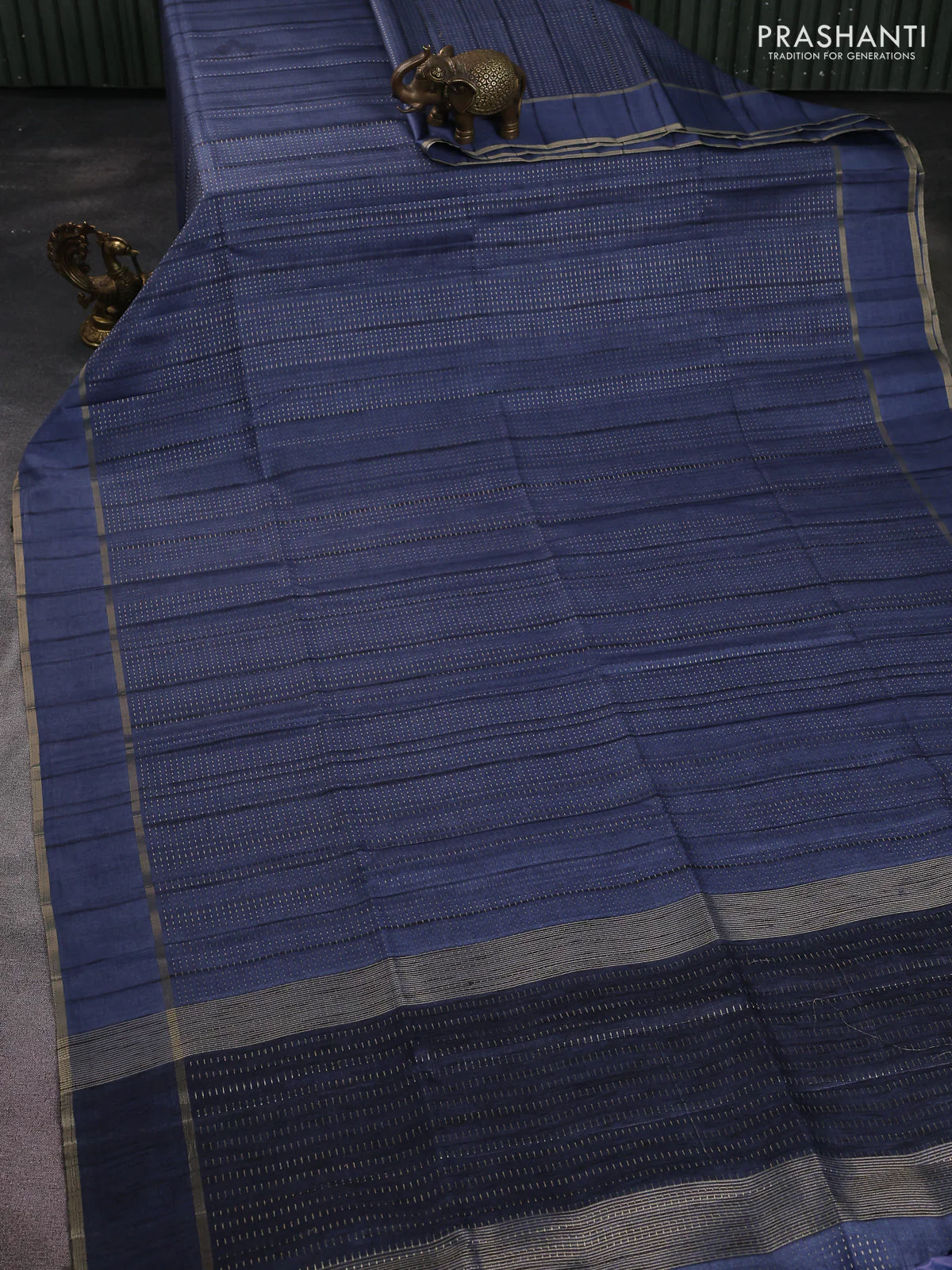 Semi matka saree blue shade with allover zari weaves and rettapet zari woven border - Image 2