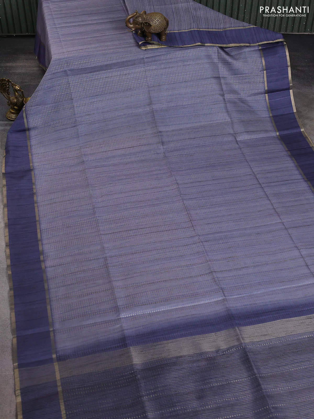 Semi matka saree blue shade with allover zari weaves and rettapet zari woven border - Image 2