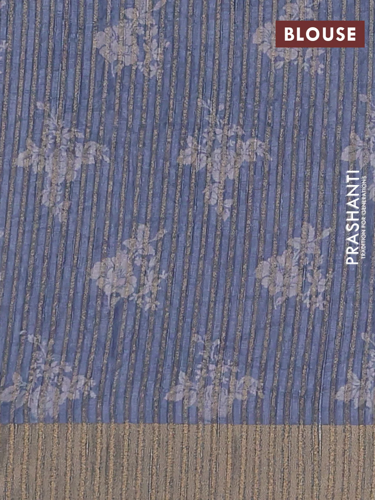Semi matka saree bluish grey with allover floral prints & sequence work and zari woven border - Image 4