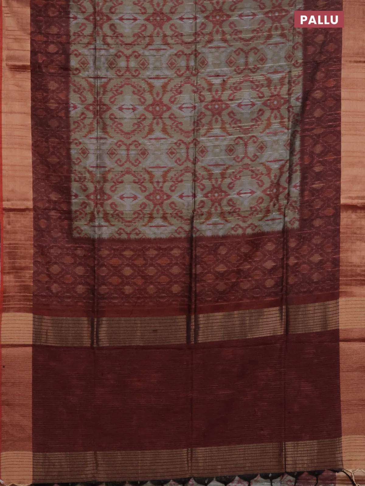 Semi matka saree chikku shade and rust shade with allover ikat prints and zari woven border - Image 3