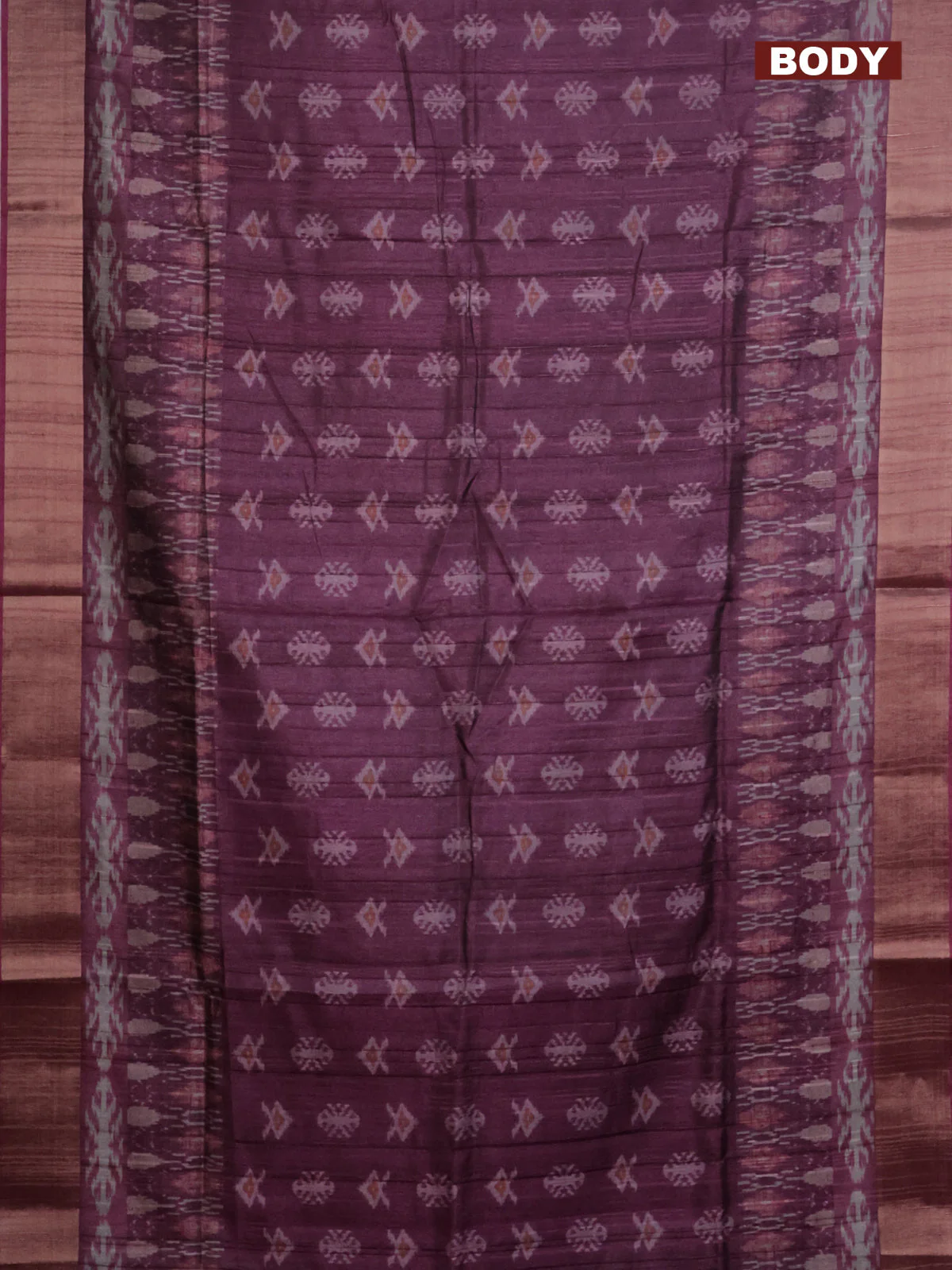 Semi matka saree dark magenat pink with allover ikat prints and zari woven border - Image 2