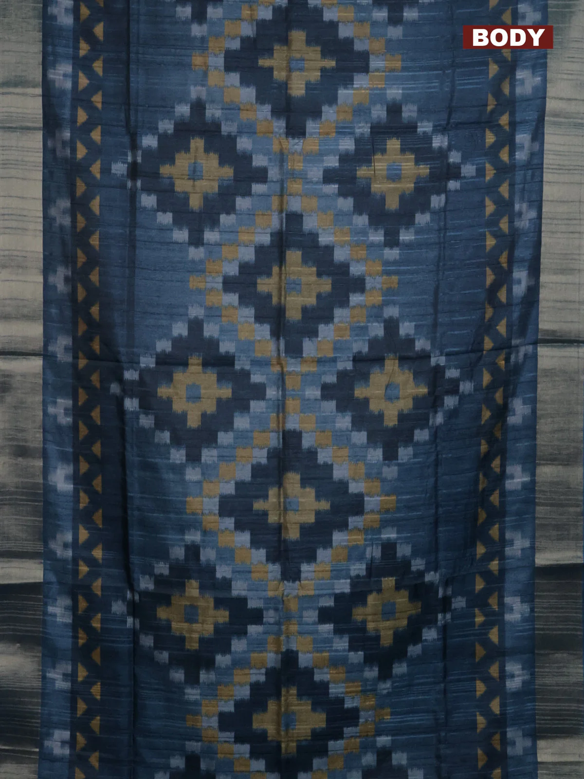 Semi matka saree dark peacock blue with allover ikat prints and zari woven border - Image 2