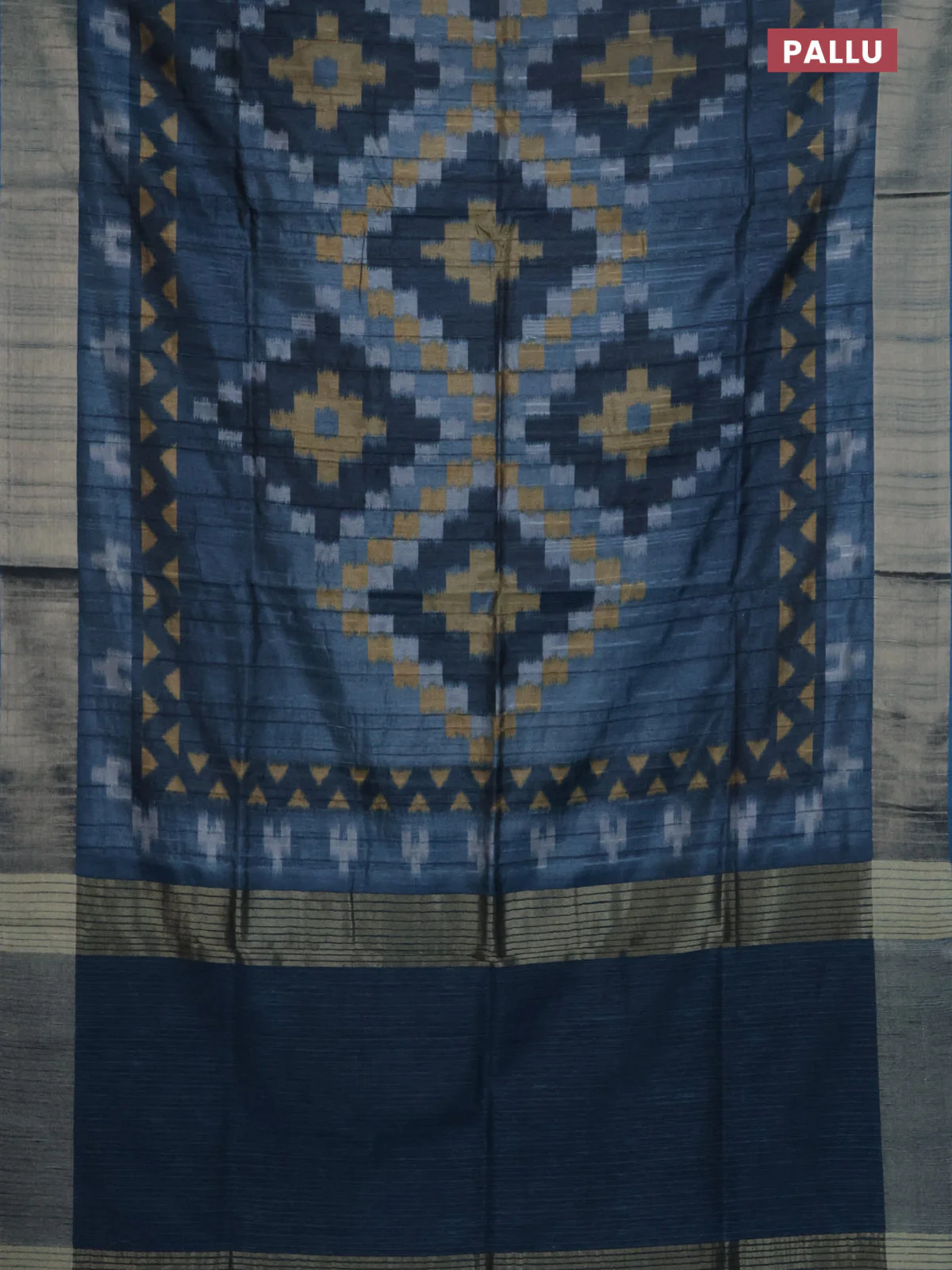 Semi matka saree dark peacock blue with allover ikat prints and zari woven border - Image 3