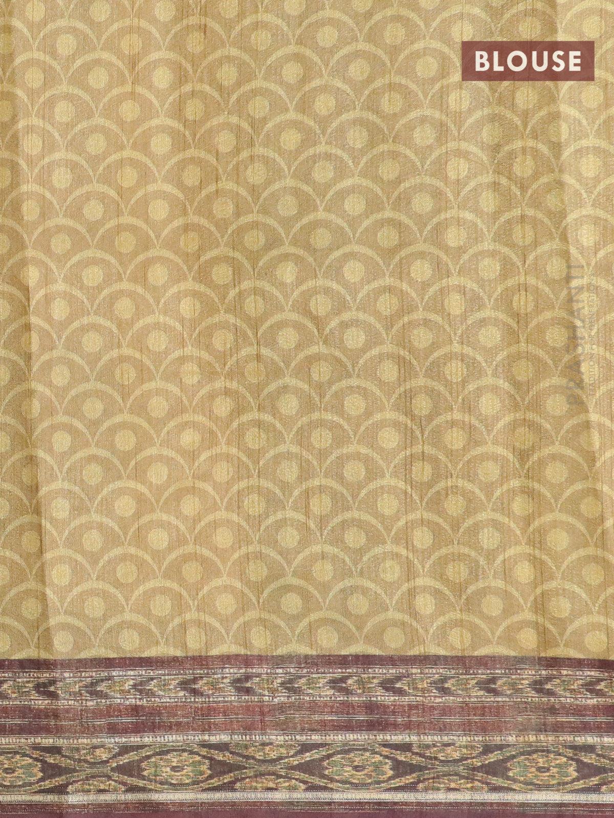 Semi matka saree elephant grey and brown with allover floral butta prints and printed border - Image 4