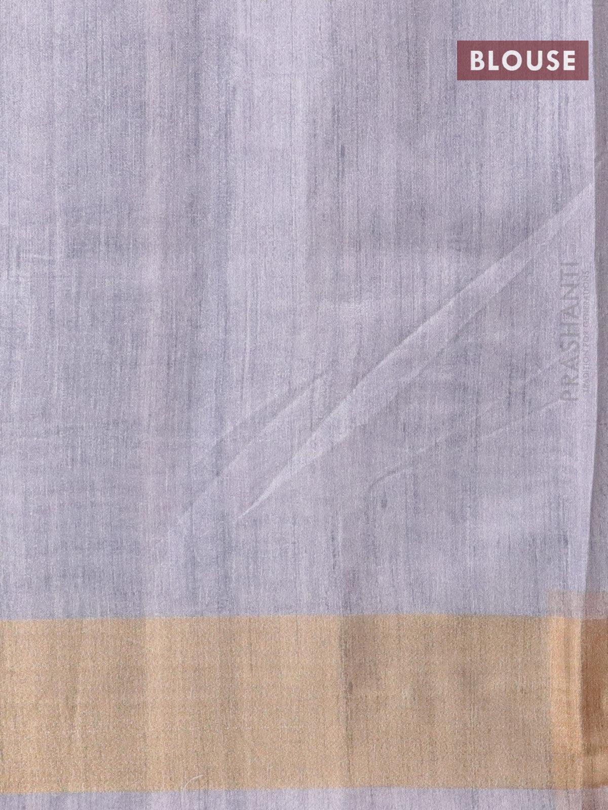 Semi matka saree elephant grey with allover prints and zari woven border - Image 4