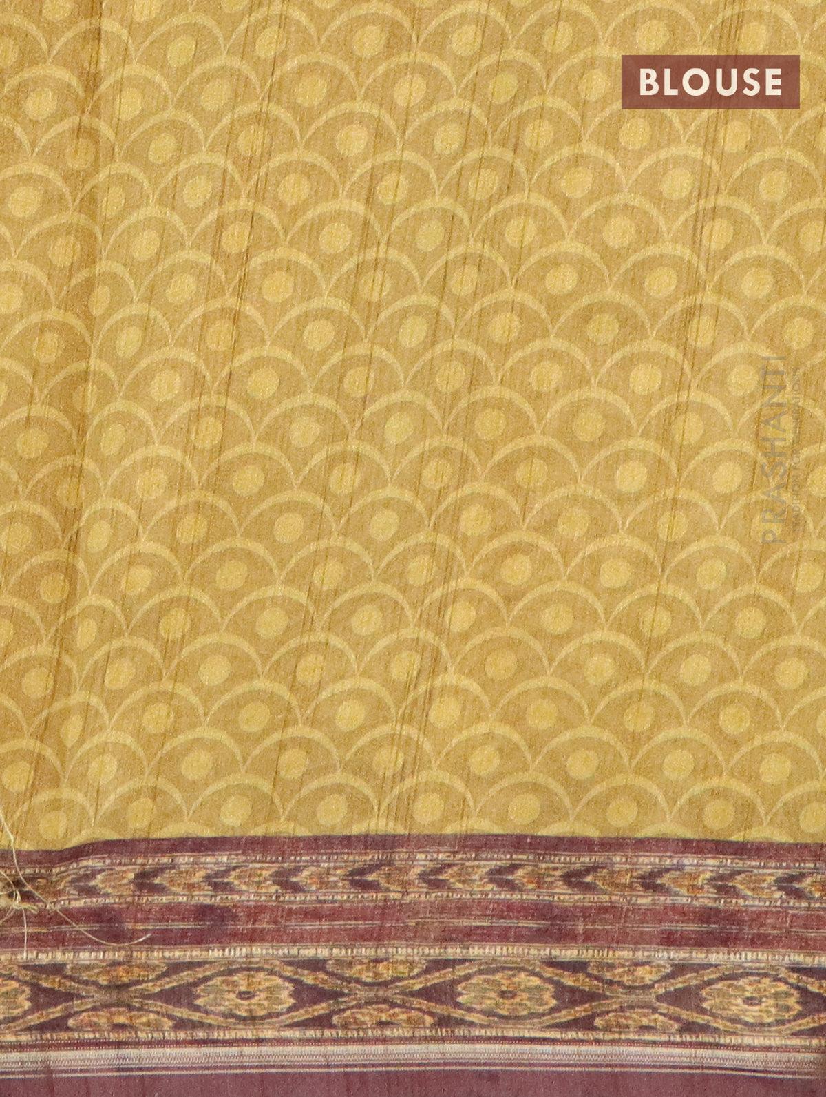 Semi matka saree greenish brown with allover floral butta prints and printed border - Image 4