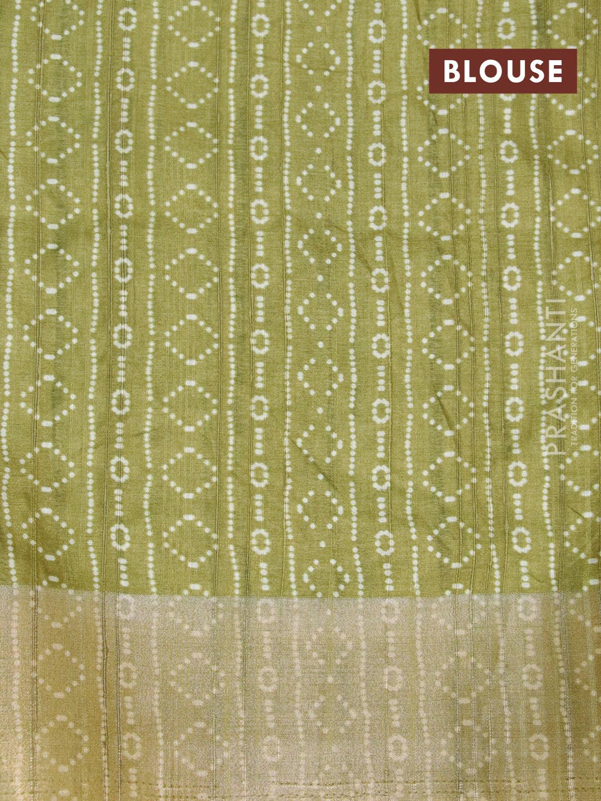 Semi matka saree grey and green shade with leaf butta prints & french knot work and zari woven border - Image 7