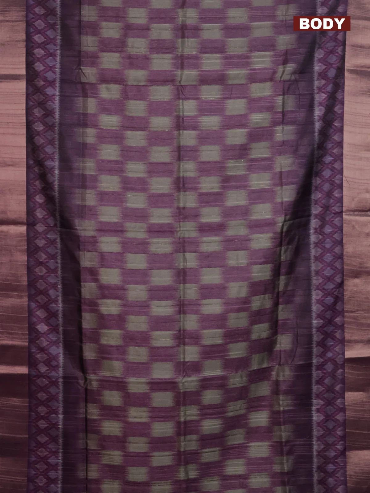 Semi matka saree grey and purple with allover ikat prints and zari woven border - Image 2