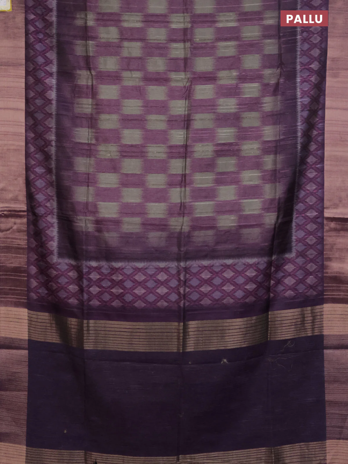 Semi matka saree grey and purple with allover ikat prints and zari woven border - Image 3