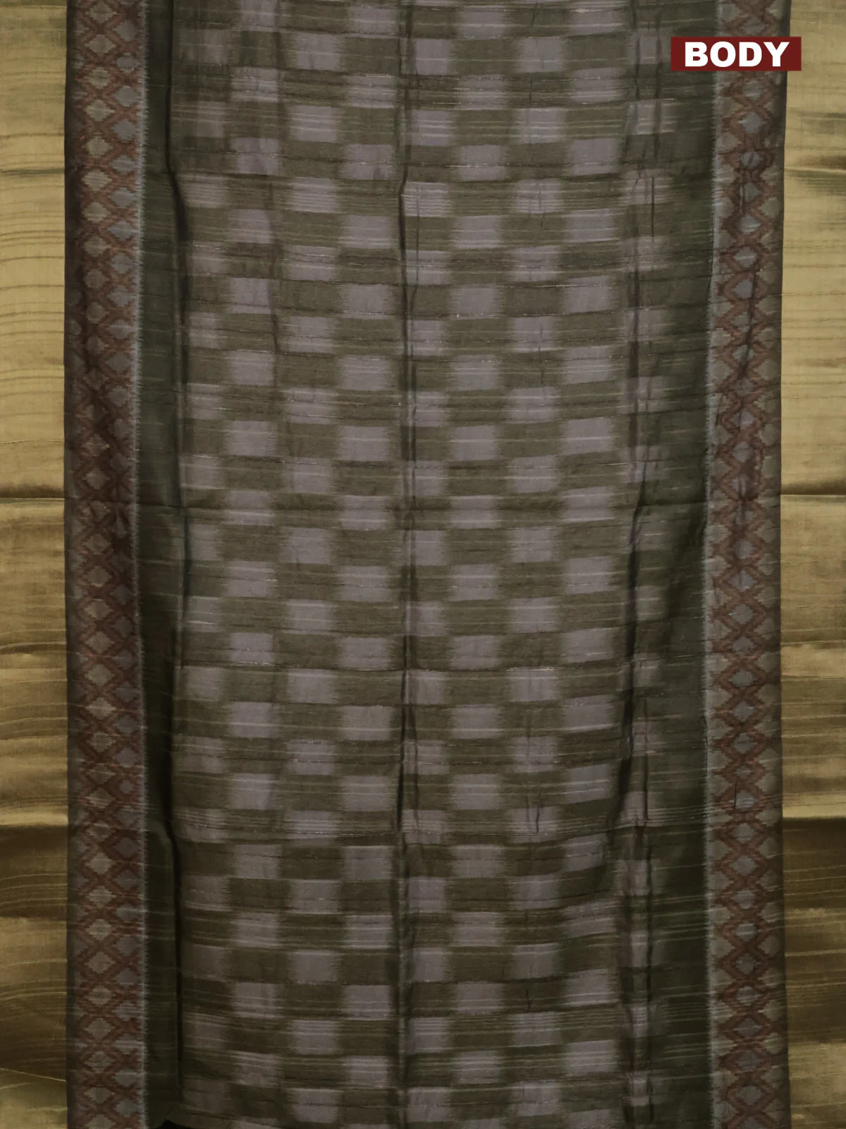 Semi matka saree grey and sap green with allover ikat prints and zari woven border - Image 2