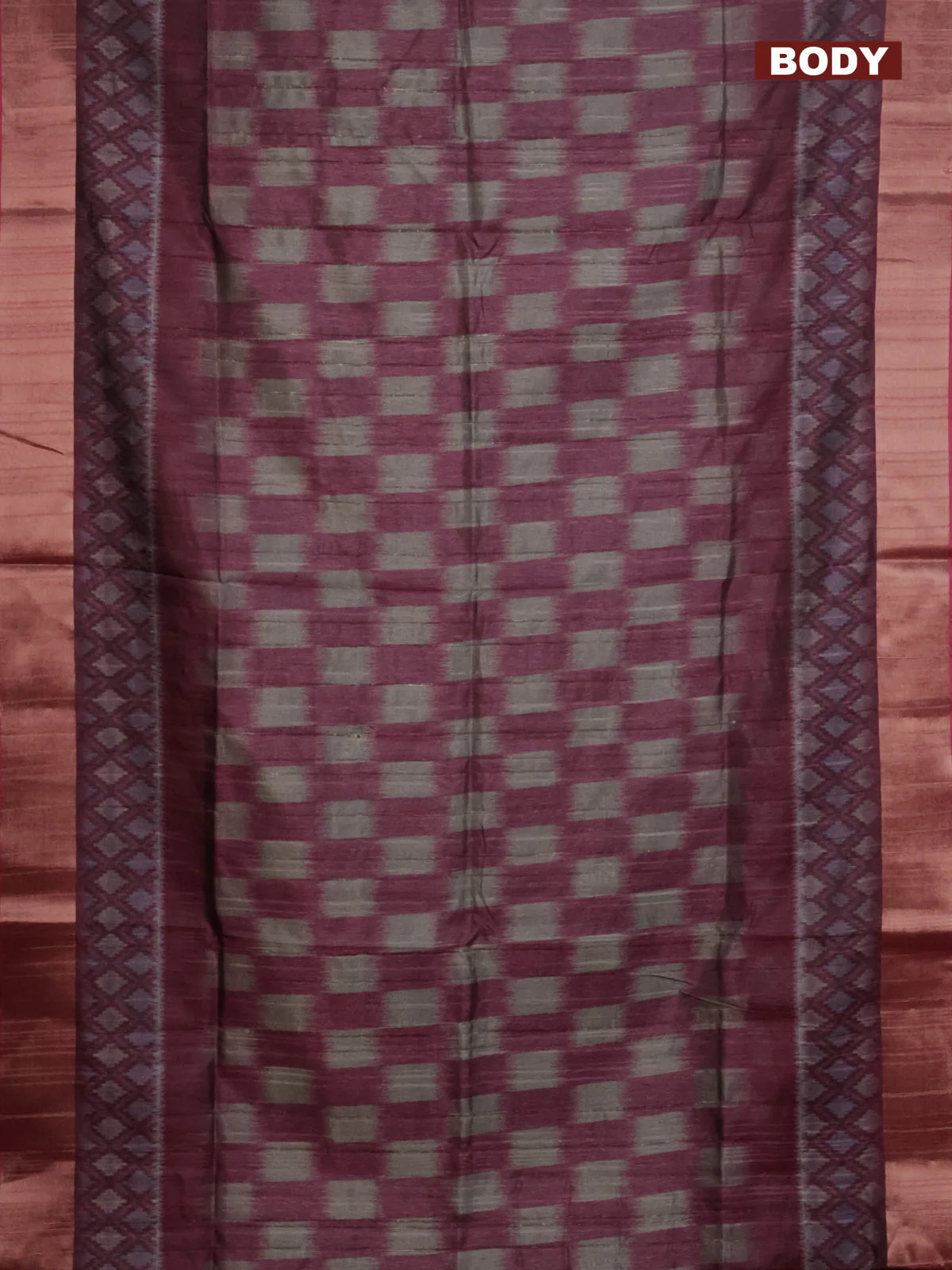Semi matka saree grey shade and pink with allover ikat prints and zari woven border - Image 2
