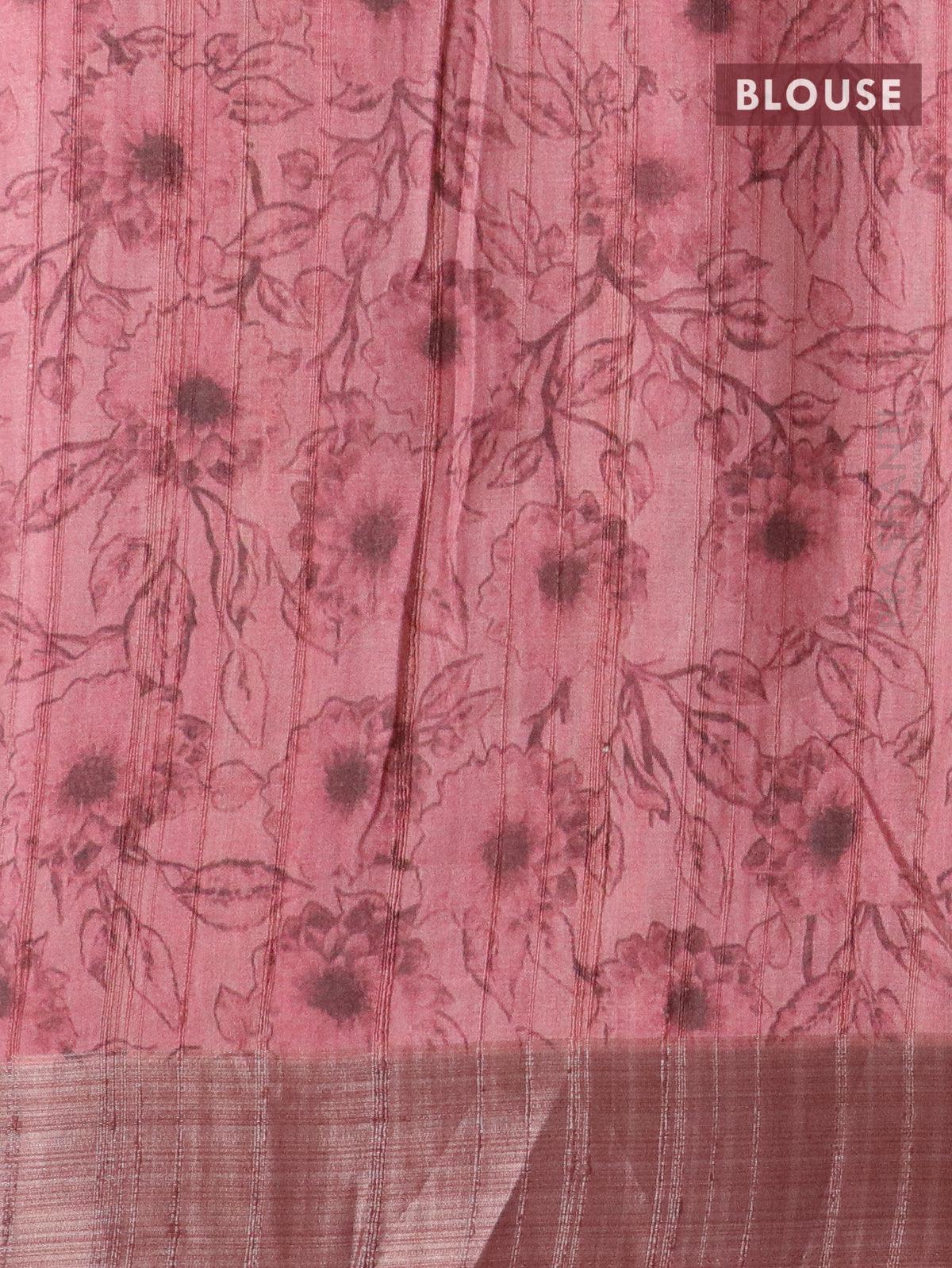 Semi matka saree maroon shade with allover floral prints embroidery work and zari woven border - Image 4