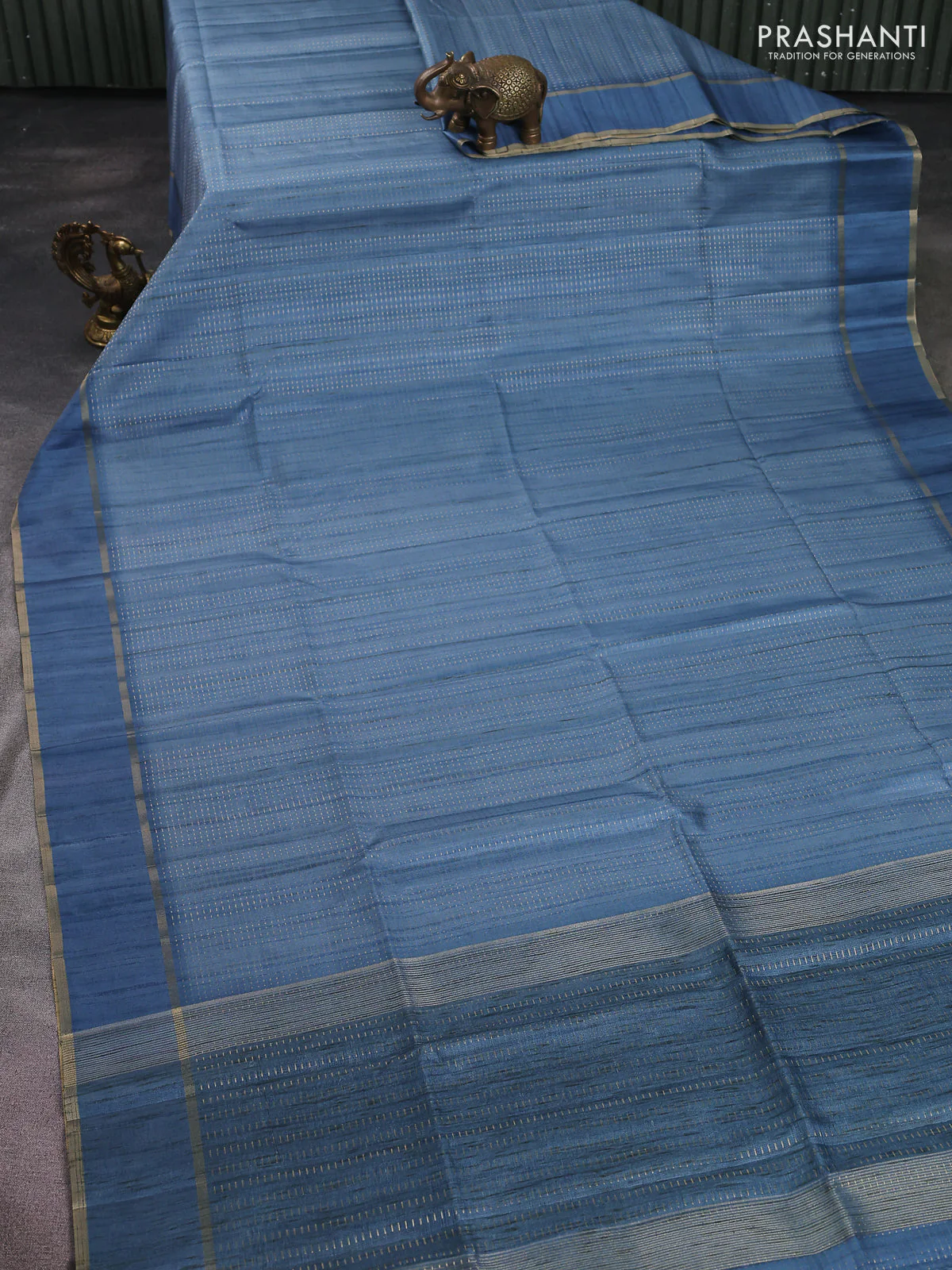 Semi matka saree pastel blue with allover zari weaves and rettapet zari woven border - Image 2