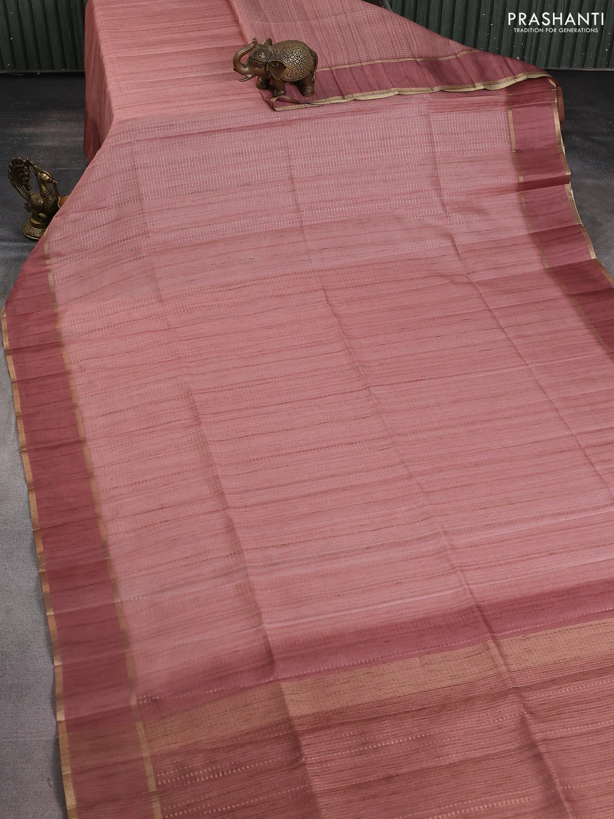 Semi matka saree pastel peach with allover zari weaves and rettapet zari woven border - Image 2