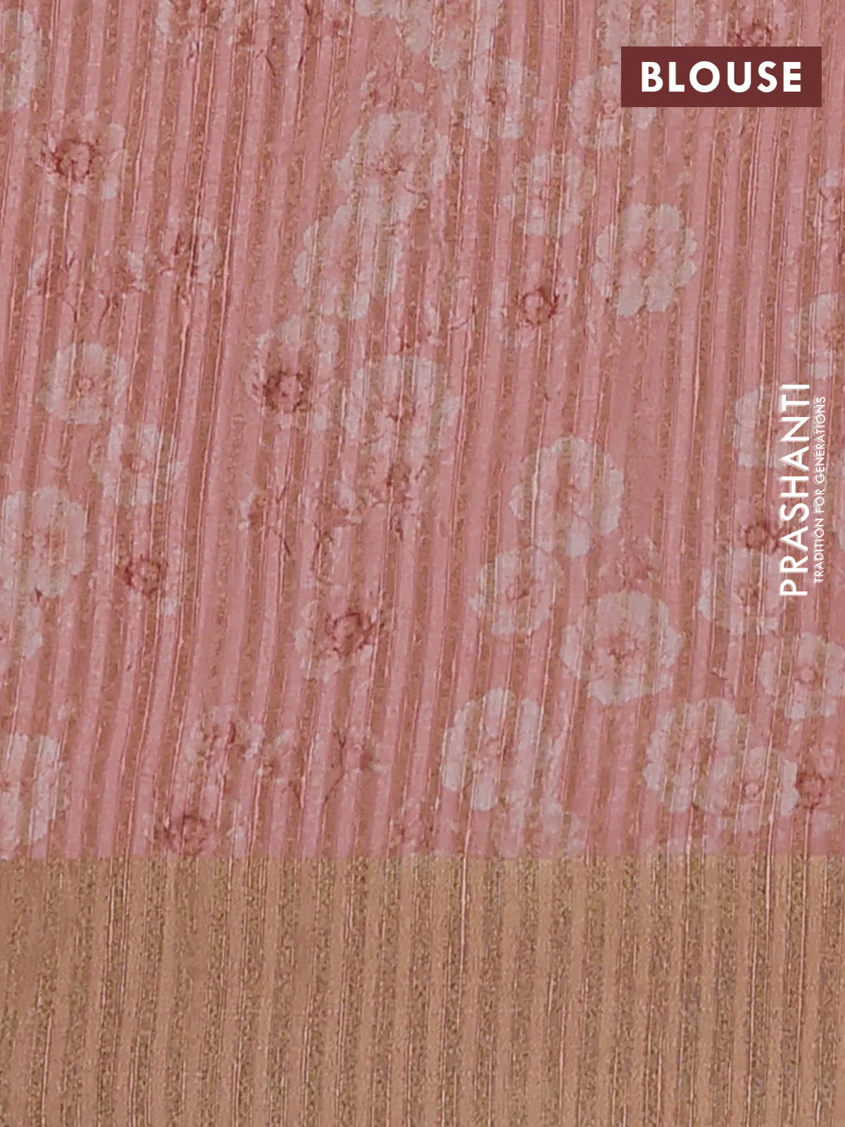 Semi matka saree peach shade with allover floral prints & sequence work and zari woven border - Image 4