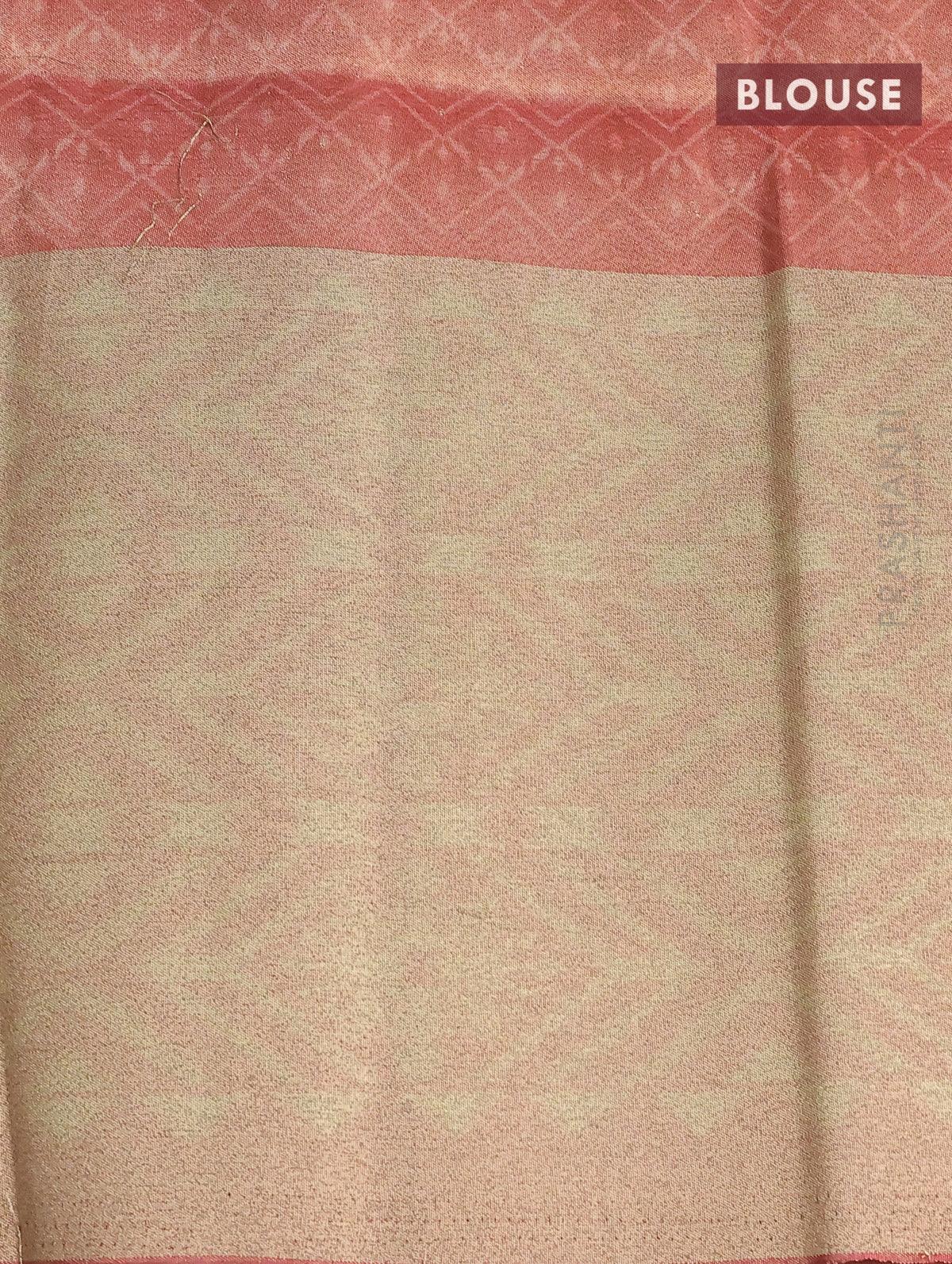 Semi matka saree peacock blue and pink shade with plain body and zari woven ikat style border - Image 3