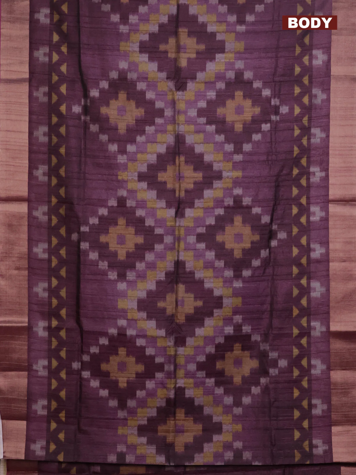 Semi matka saree purple with allover ikat prints and zari woven border - Image 2