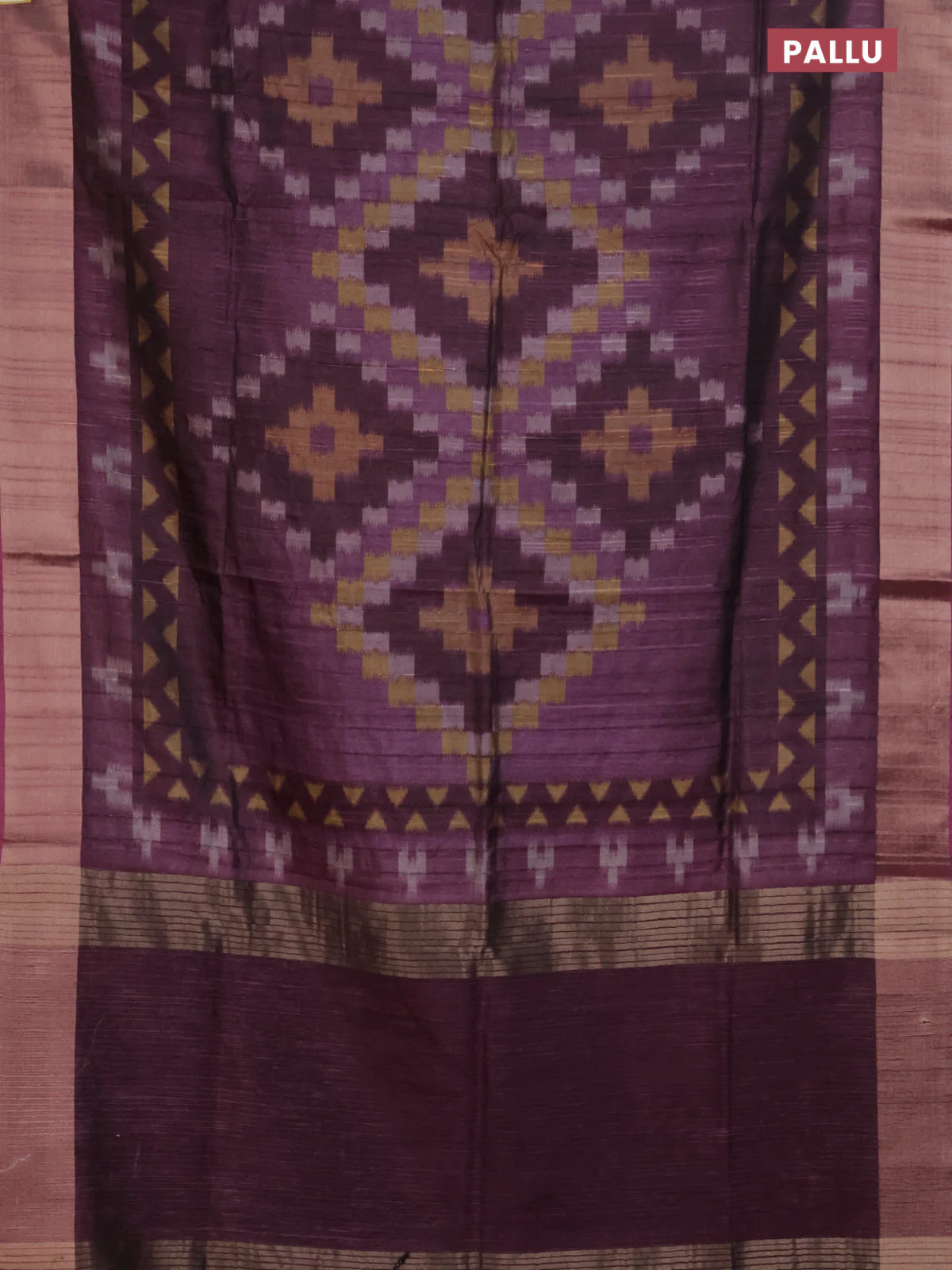 Semi matka saree purple with allover ikat prints and zari woven border - Image 3