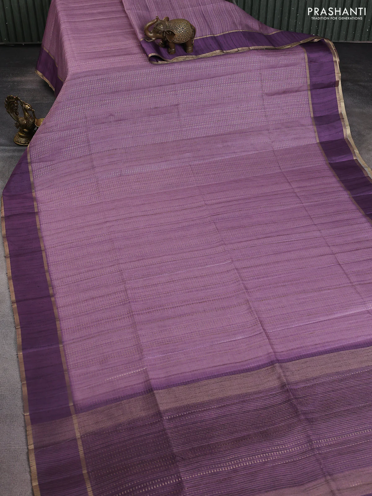 Semi matka saree purple with allover zari weaves and rettapet zari woven border - Image 2