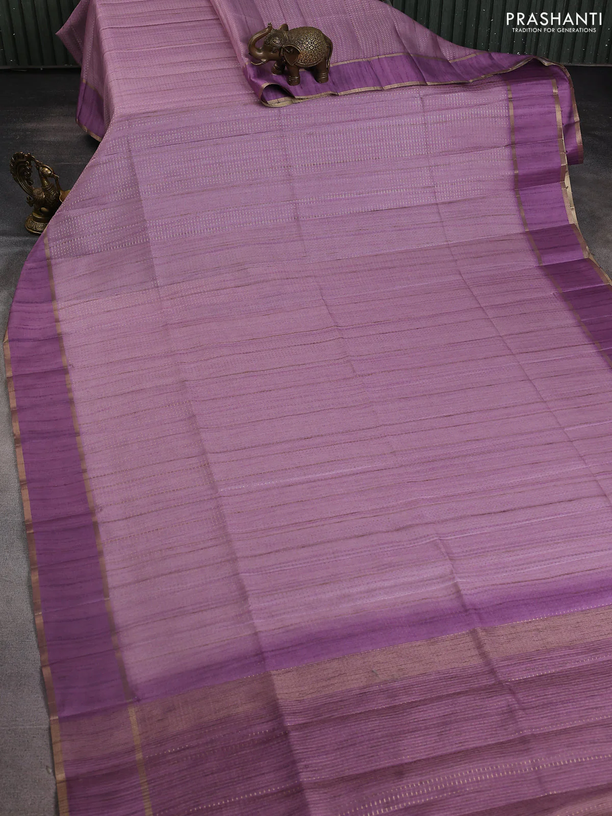 Semi matka saree purple with allover zari weaves and rettapet zari woven border - Image 2