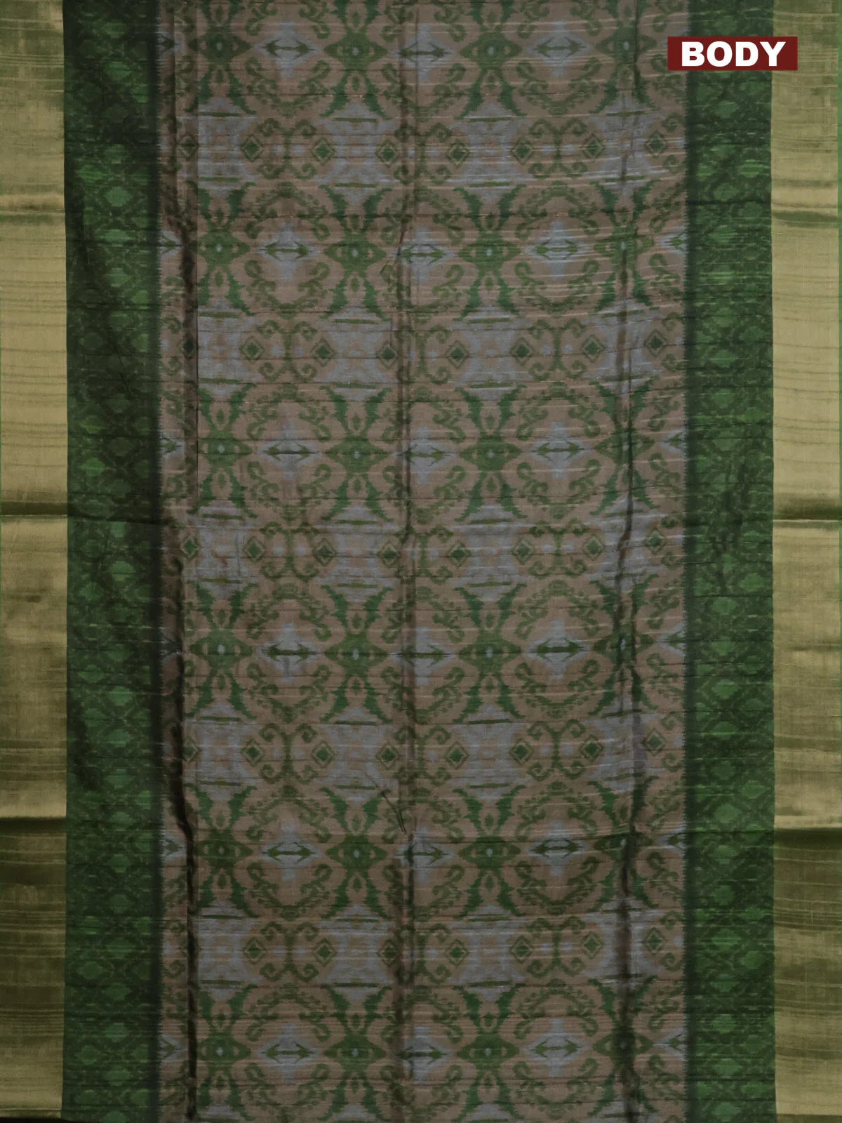 Semi matka saree sandal and green with allover ikat prints and zari woven border - Image 2