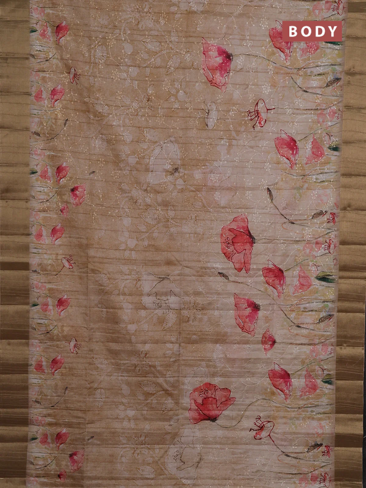 Semi matka saree sandal with allover floral prints & sequence work and zari woven border - Image 2