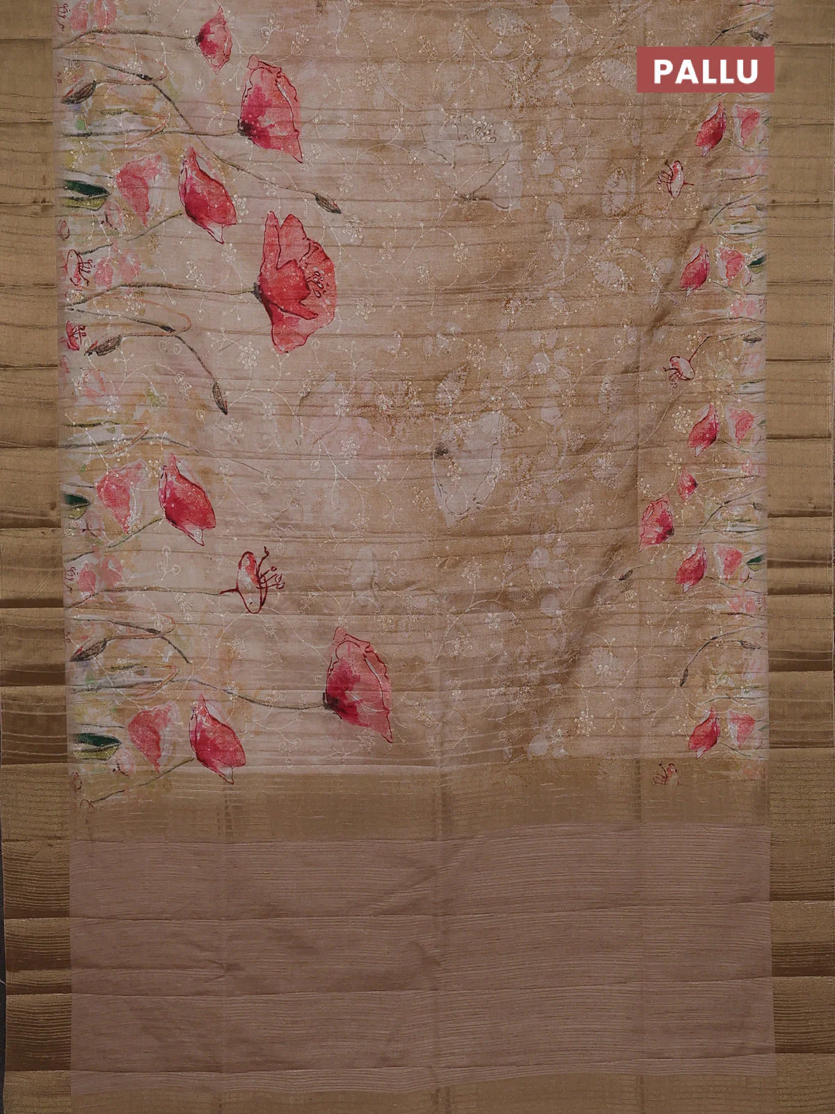 Semi matka saree sandal with allover floral prints & sequence work and zari woven border - Image 3