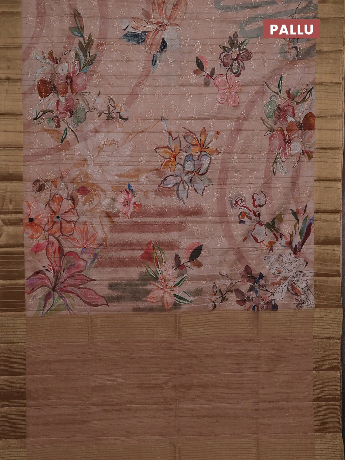 Semi matka saree sandal with allover floral prints & sequence work and zari woven border - Image 3