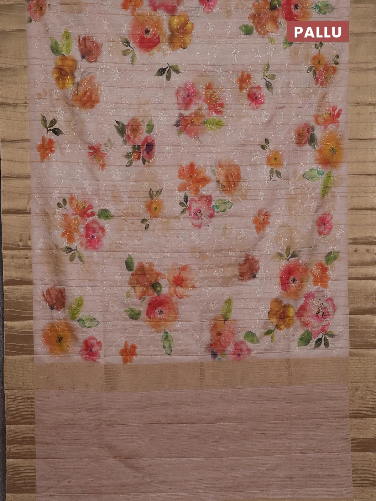 Semi matka saree sandal with allover floral prints & sequence work and zari woven border - Image 3